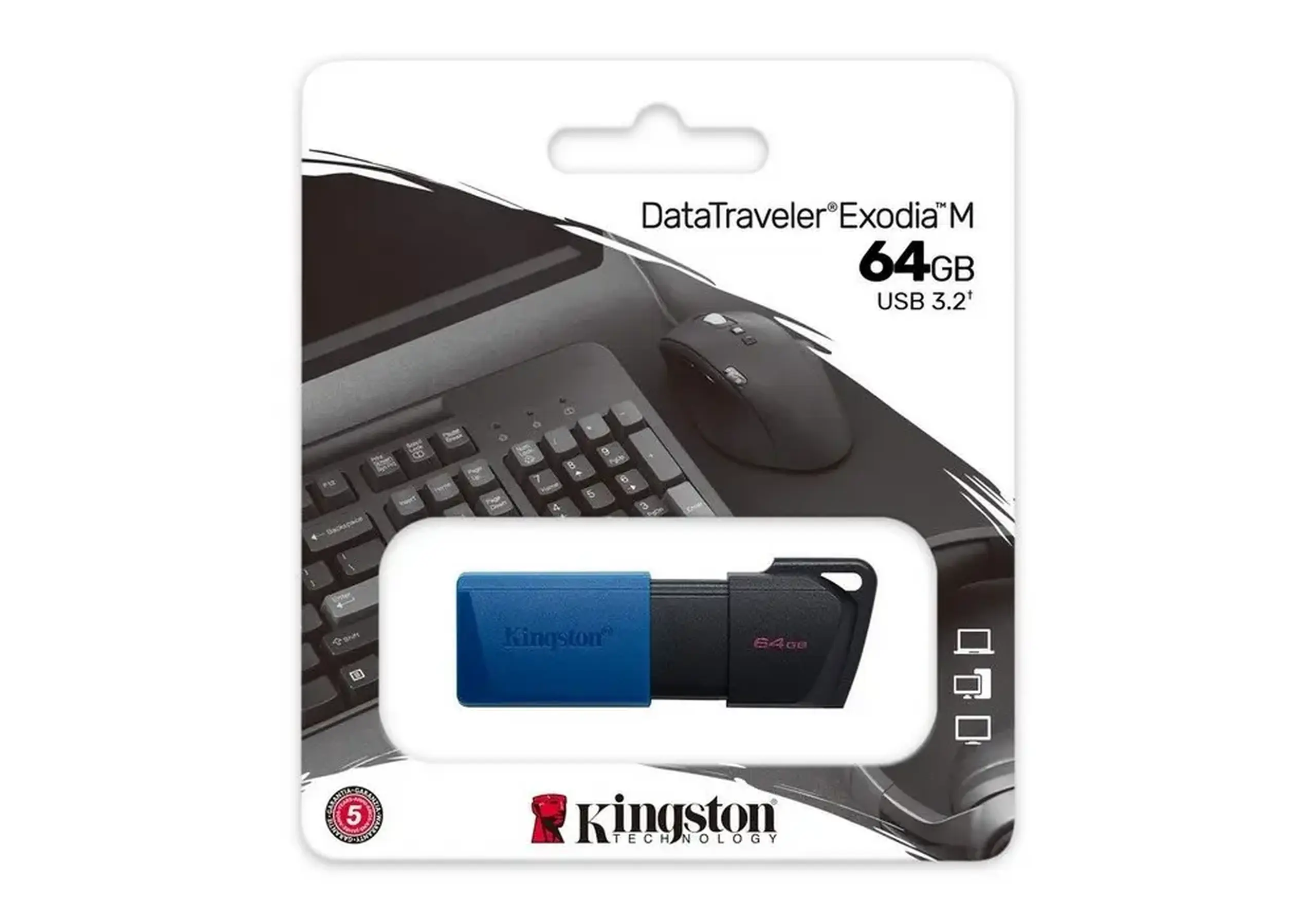 Unitate Flash USB3.2 de 64 GB Kingston DataTraveler Exodia M (DTXM/64 GB), negru - albastru, Plastic, capac glisor