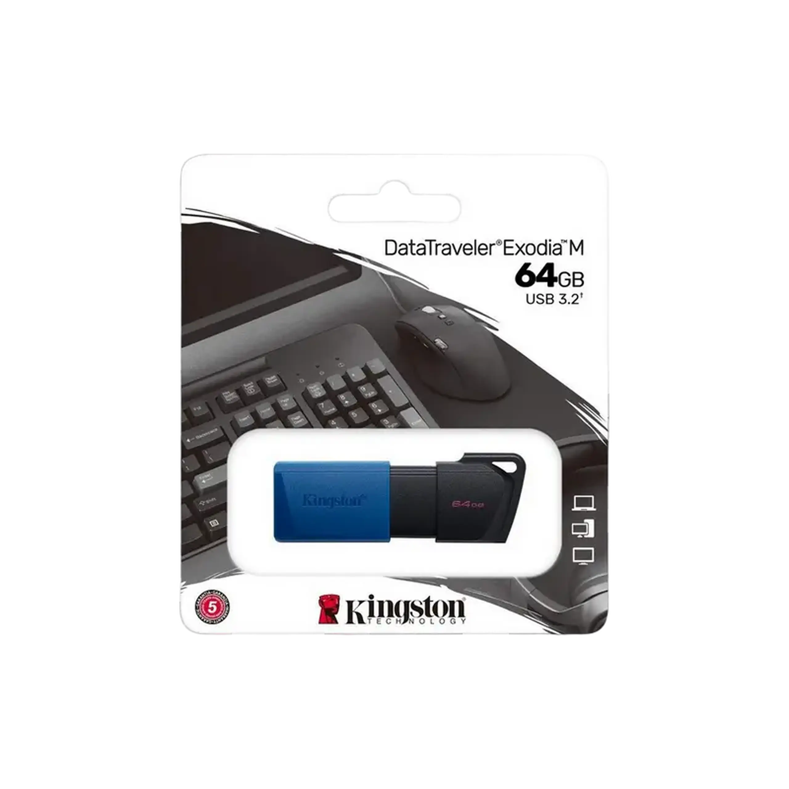 Unitate Flash USB3.2 de 64 GB Kingston DataTraveler Exodia M (DTXM/64 GB), negru - albastru, Plastic, capac glisor