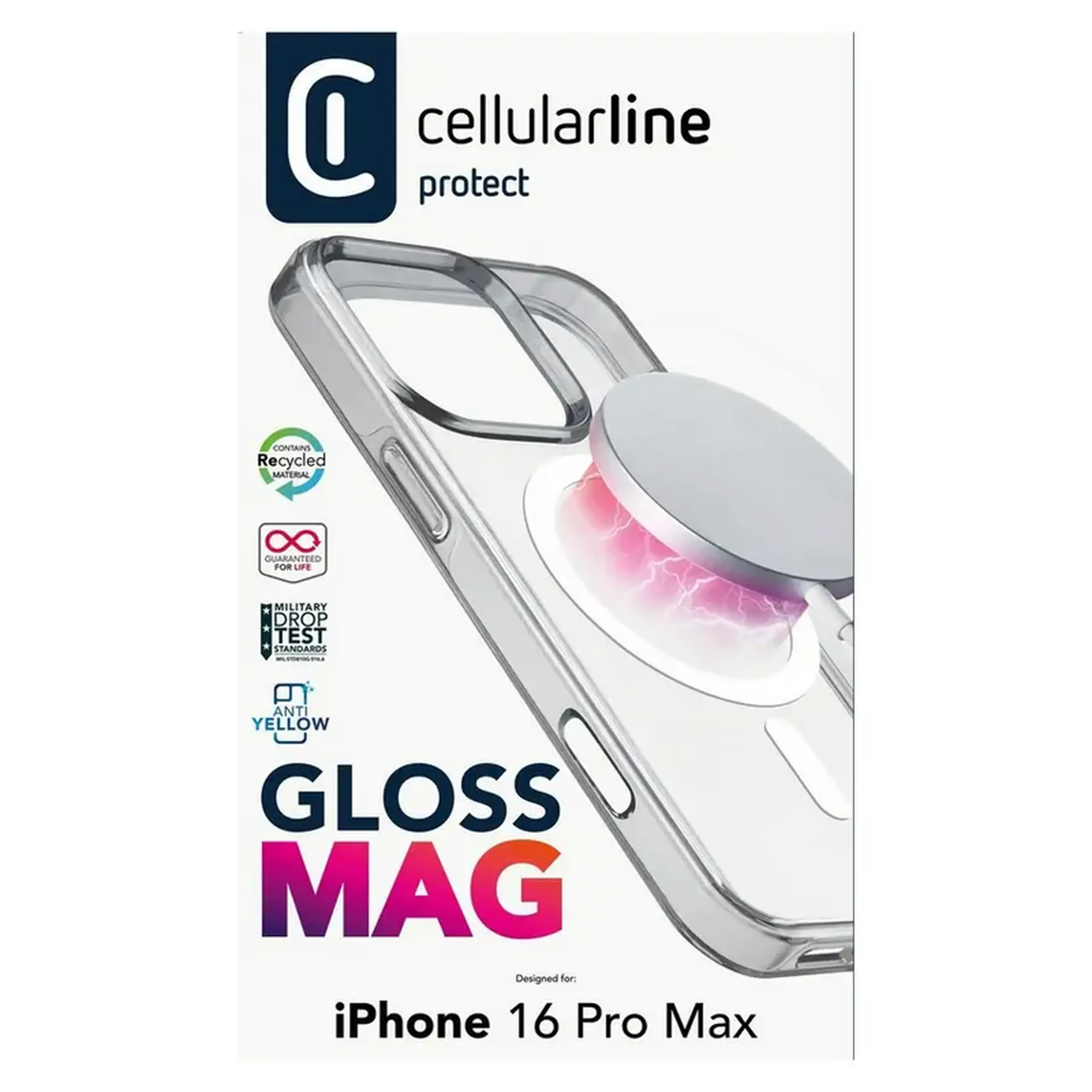 Husă Cellularline Gloss Mag - iPhone 16 Pro Max, Transparent