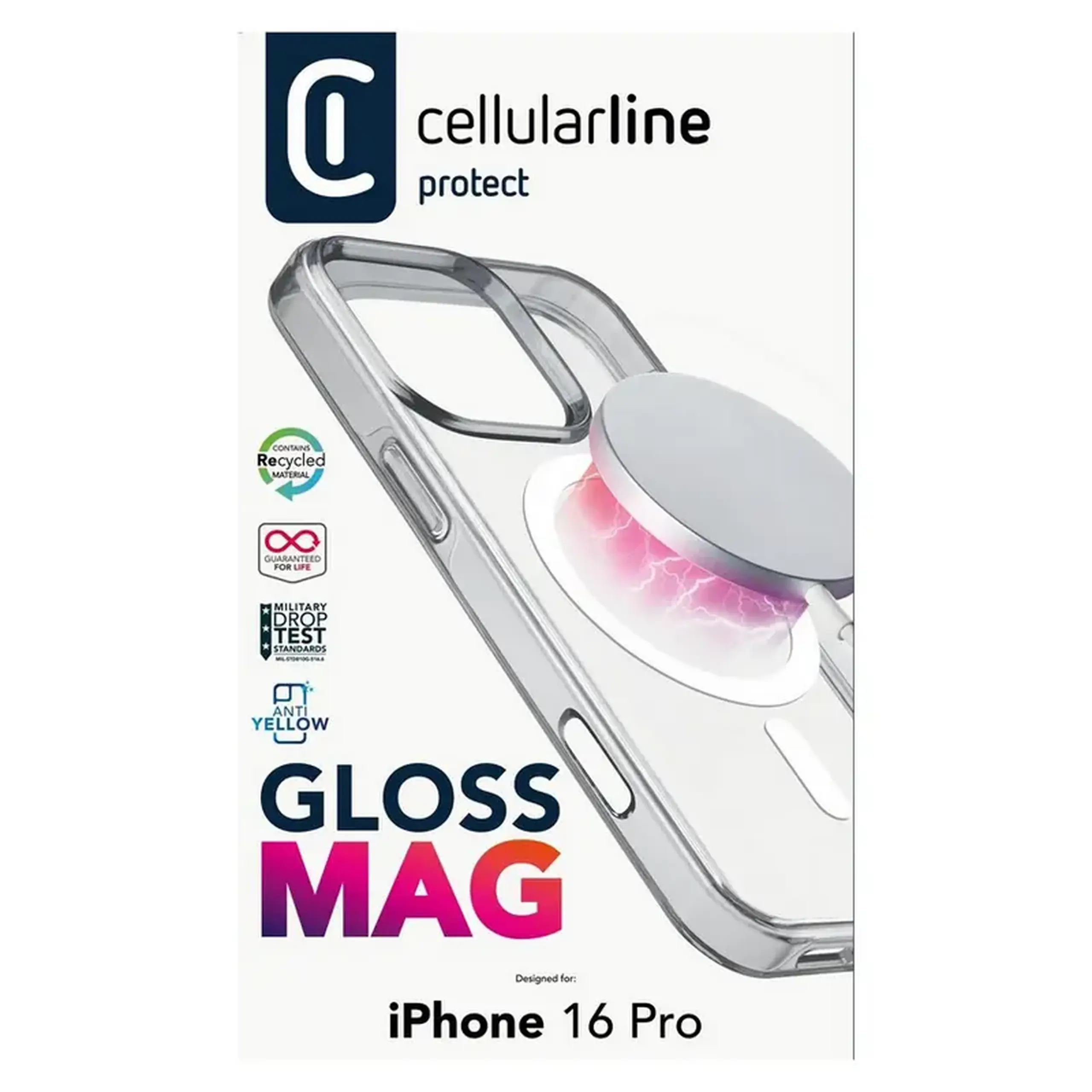 Husă Cellularline Gloss Mag - iPhone 16 Pro, Transparent