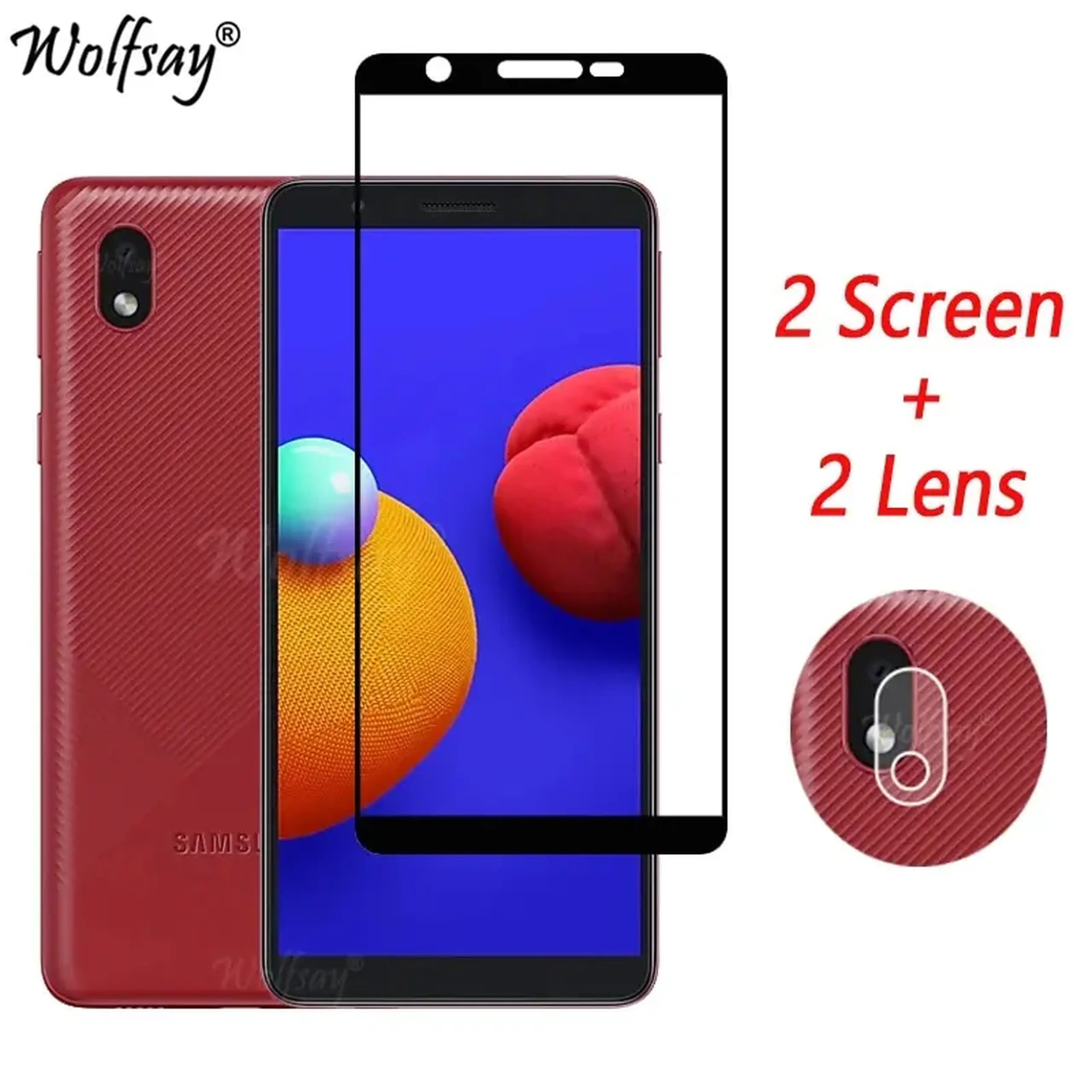 Full screen silk screen HD tempered glass set for Samsung A01 / A01 Core