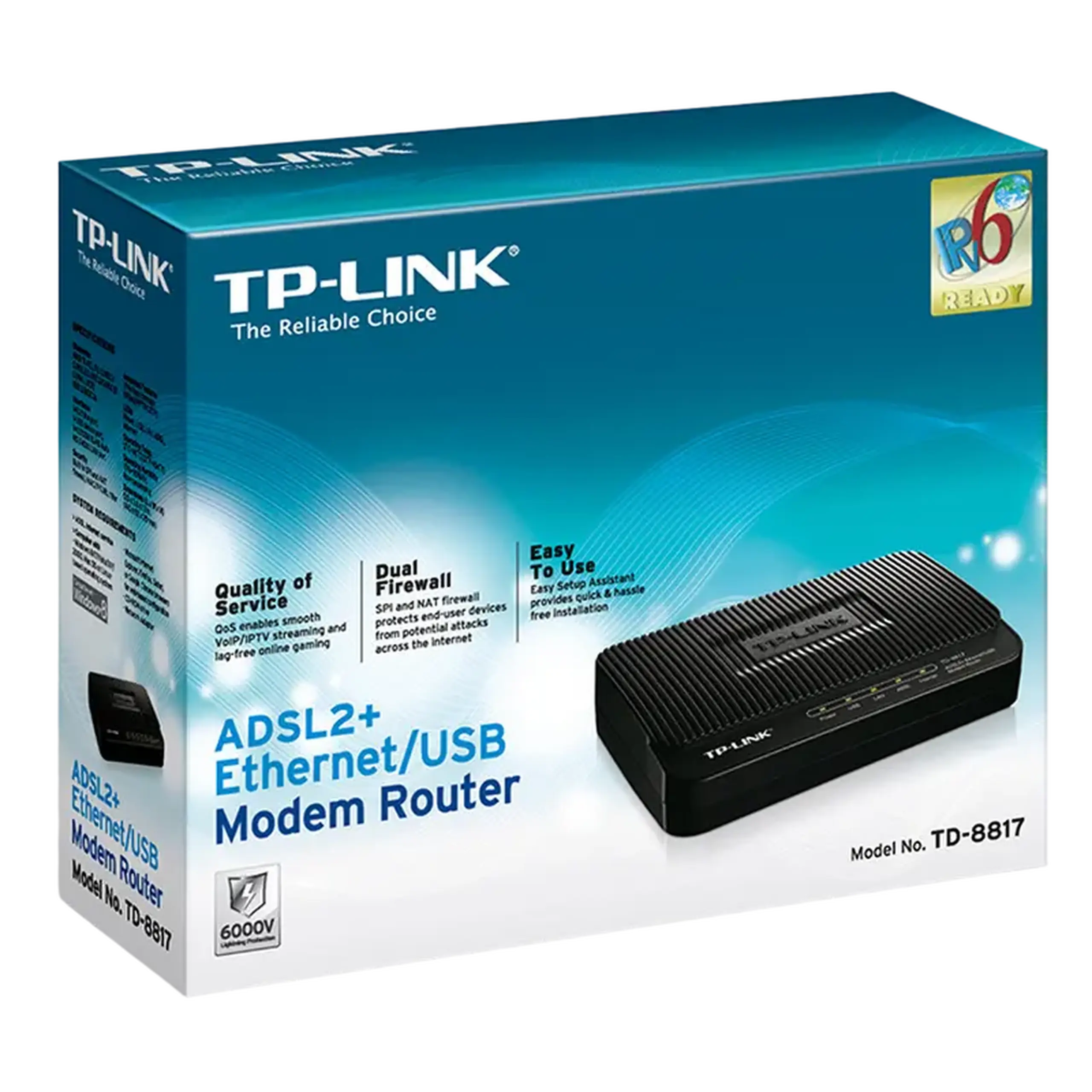Modem ADSL TP-LINK TD-8817, ADSL/ADSL2/ADSL2 + până la 24 Mbps, Negru