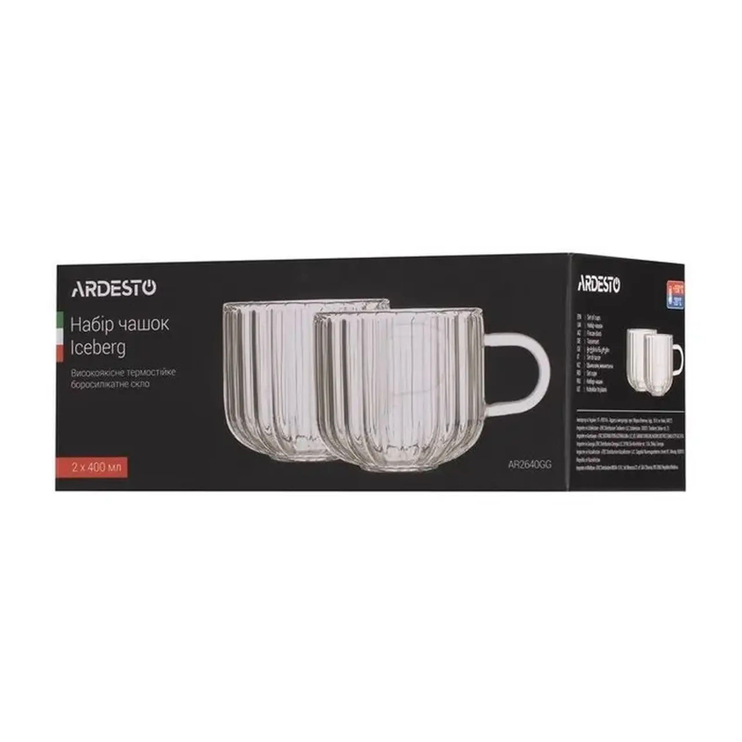 Set cupe Ardesto Iceberg AR2640GG, 400 ml, 2 bucs, Transparent