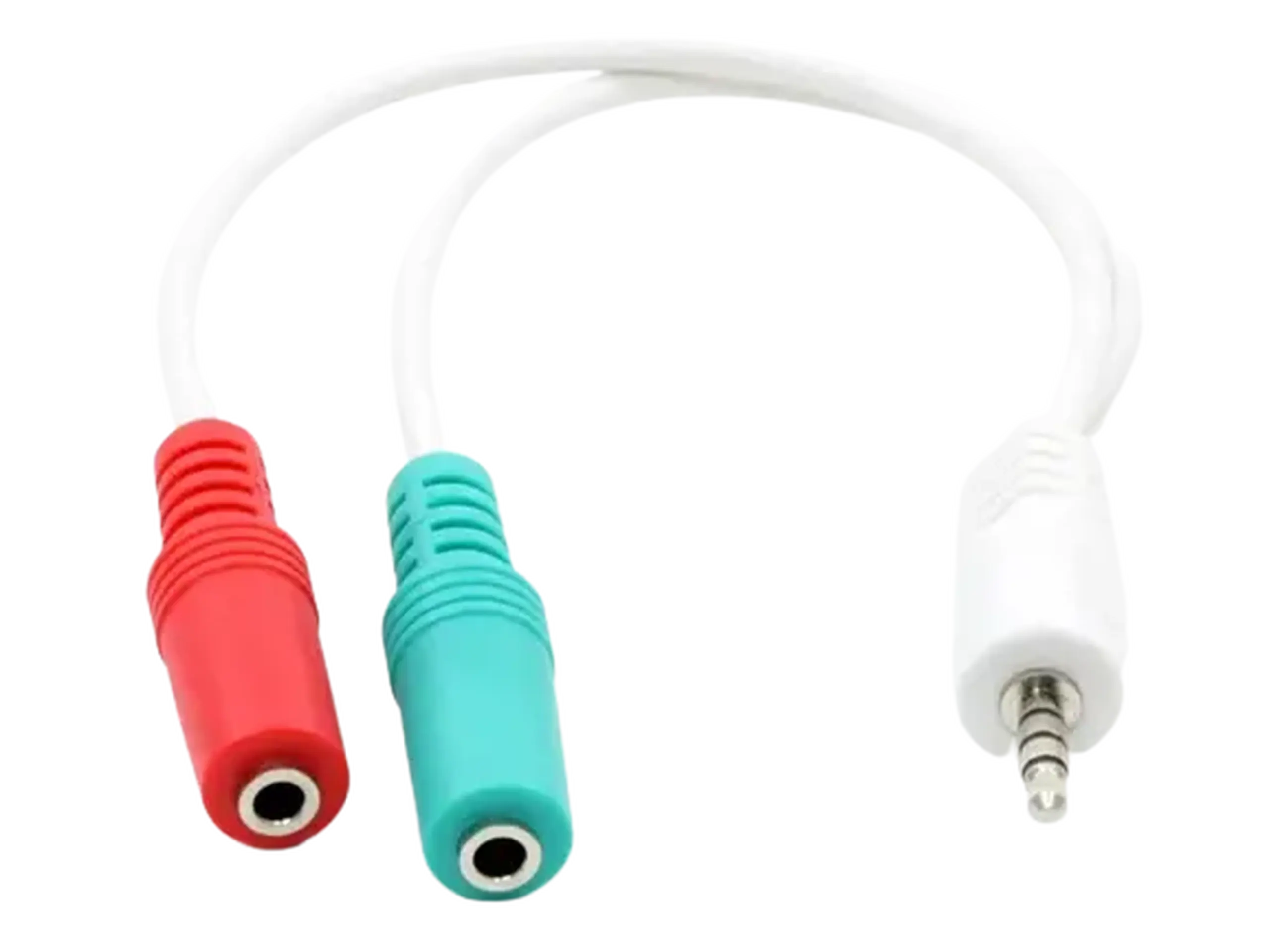 Audio Adaptor Cablexpert CCA-417W, 3.5mm 4-pin (M) - 2x 3.5mm 3-pin (F), 0,2m, Alb