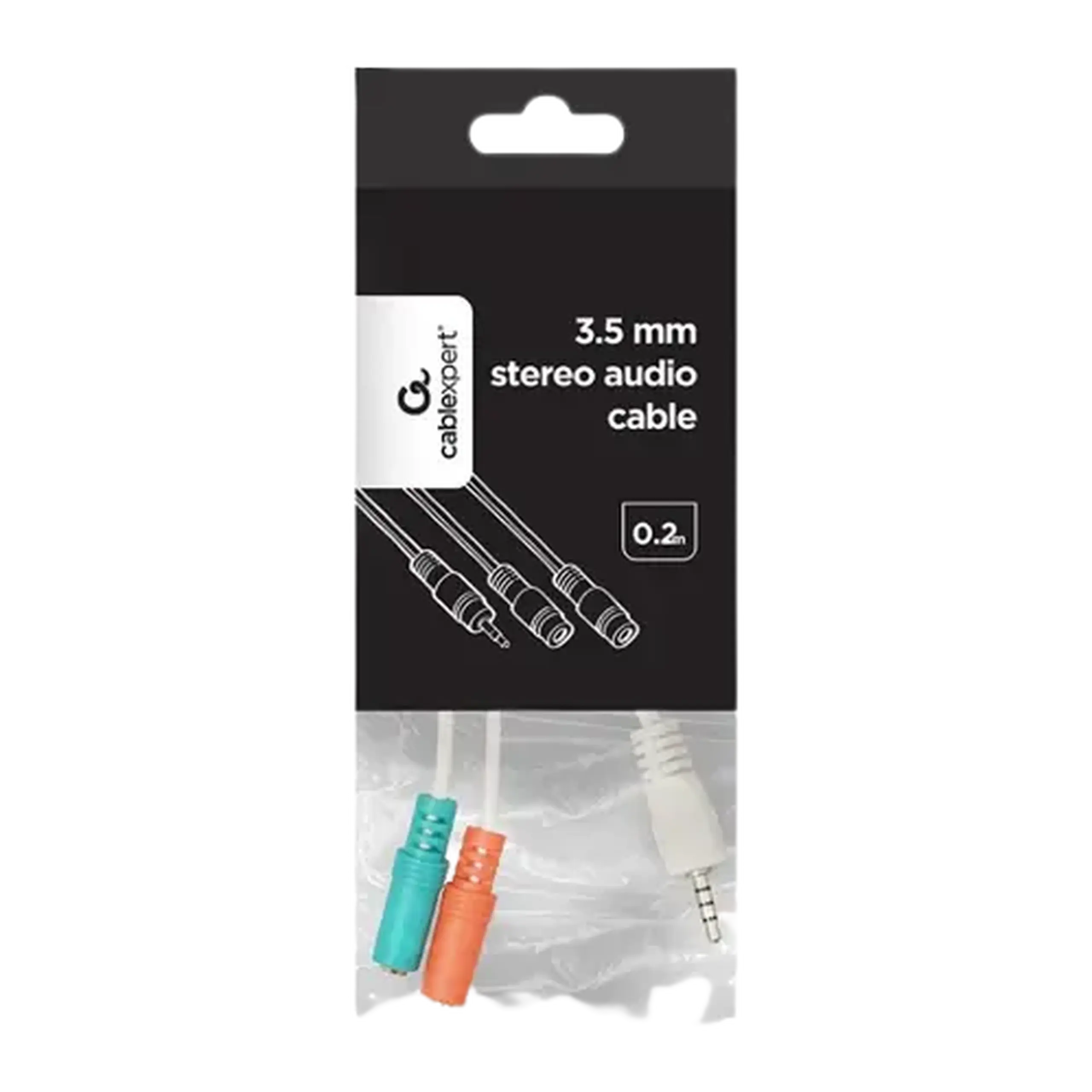 Audio Adaptor Cablexpert CCA-417W, 3.5mm 4-pin (M) - 2x 3.5mm 3-pin (F), 0,2m, Alb