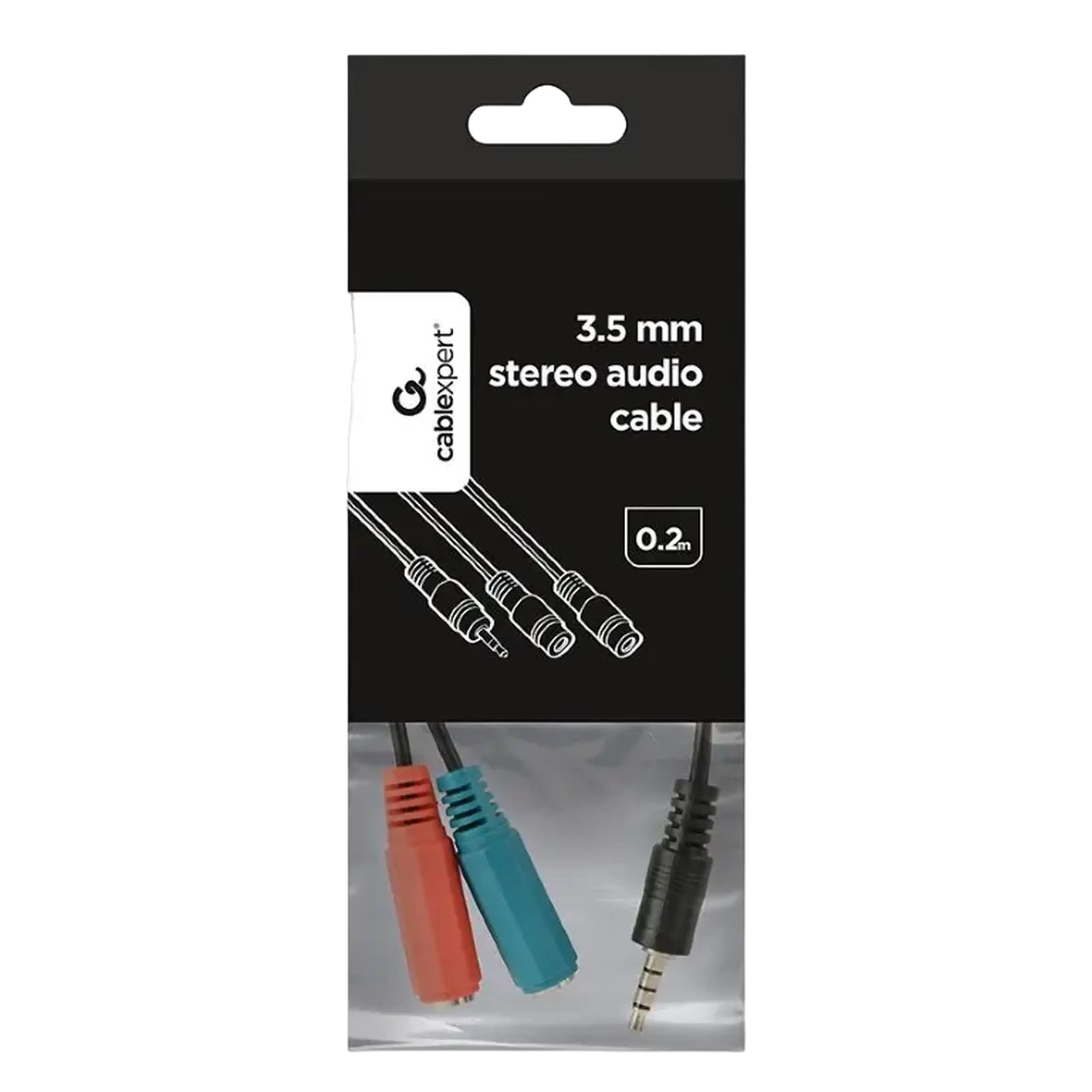 Audio Adaptor Cablexpert CCA-417, 3.5mm 4-pin (M) - 2x 3.5mm 3-pin (F), 0,2m, Negru