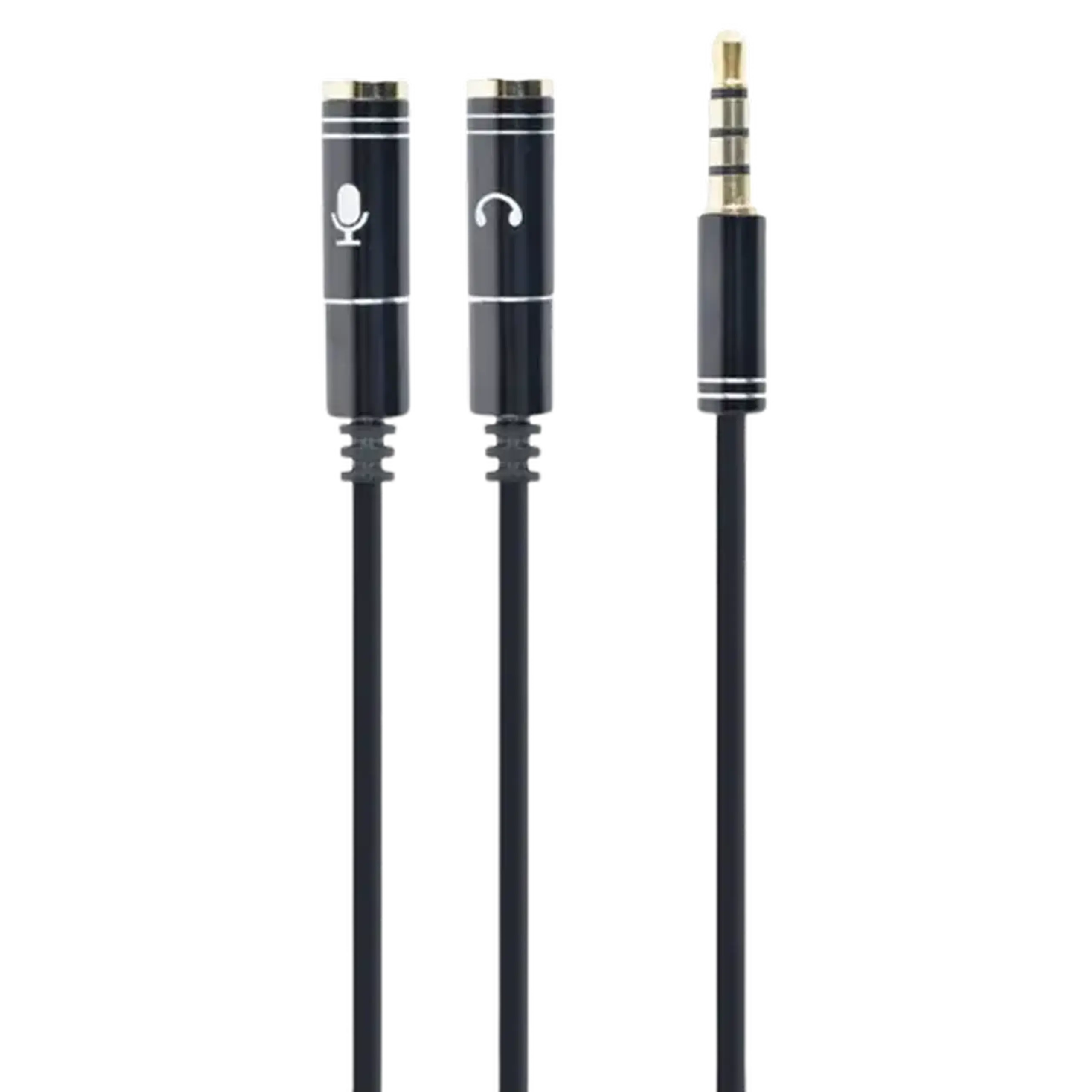 Audio Adaptor Cablexpert CCA-417M, 3.5mm 4-pin (M) - 2x 3.5mm 3-pin (F), 0,2m, Negru