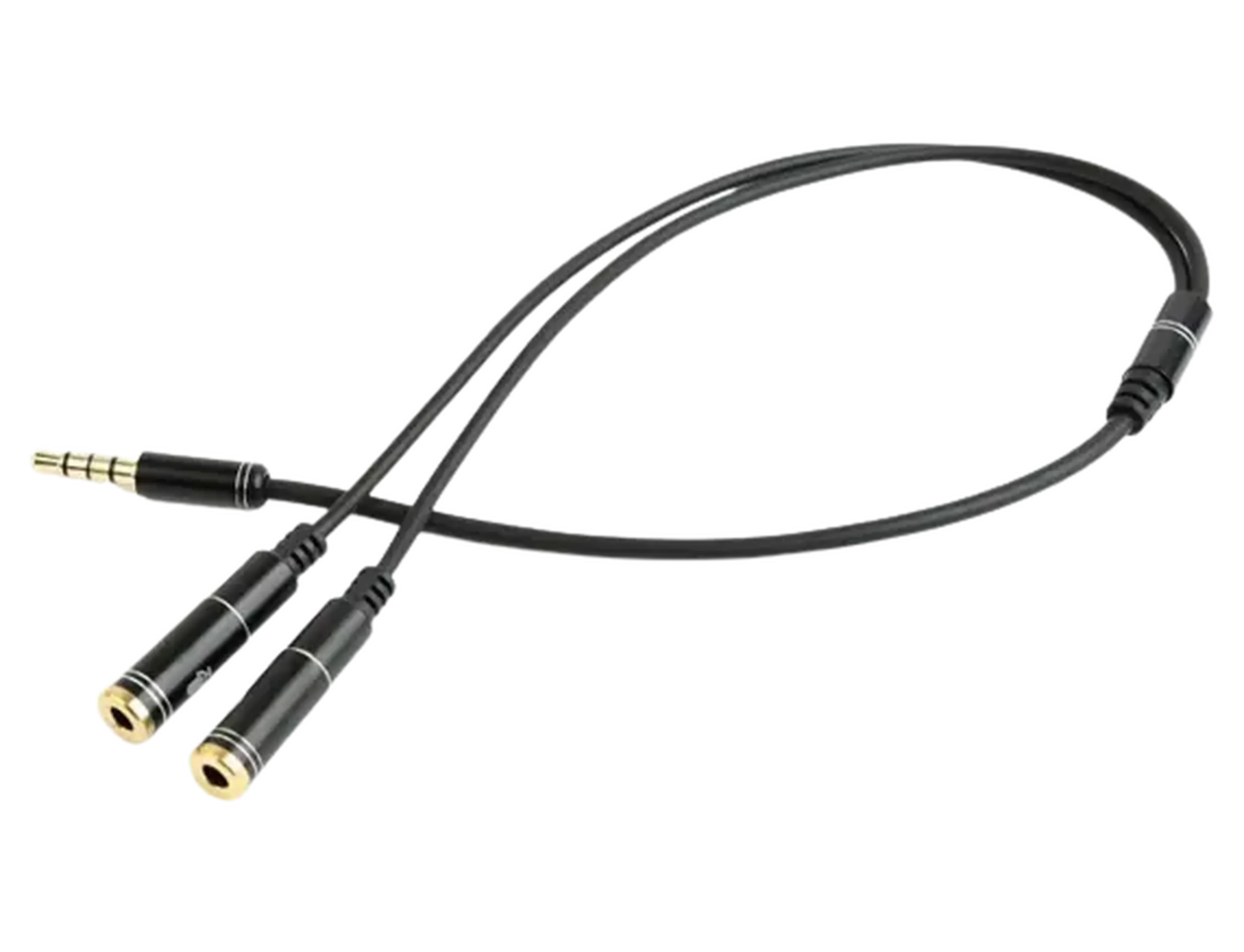 Audio Adaptor Cablexpert CCA-417M, 3.5mm 4-pin (M) - 2x 3.5mm 3-pin (F), 0,2m, Negru