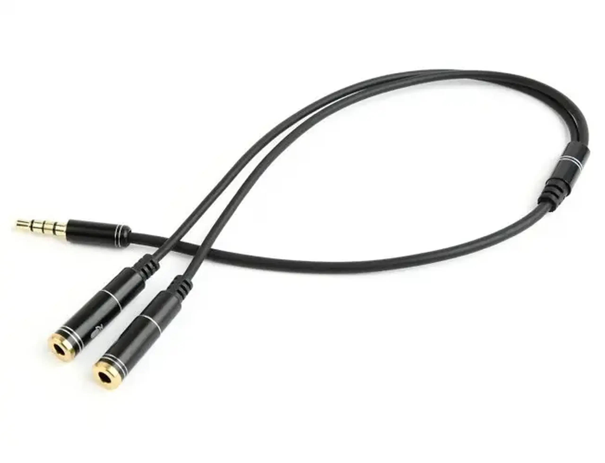 Audio Adaptor Cablexpert CCA-417M, 3.5mm 4-pin (M) - 2x 3.5mm 3-pin (F), 0,2m, Negru