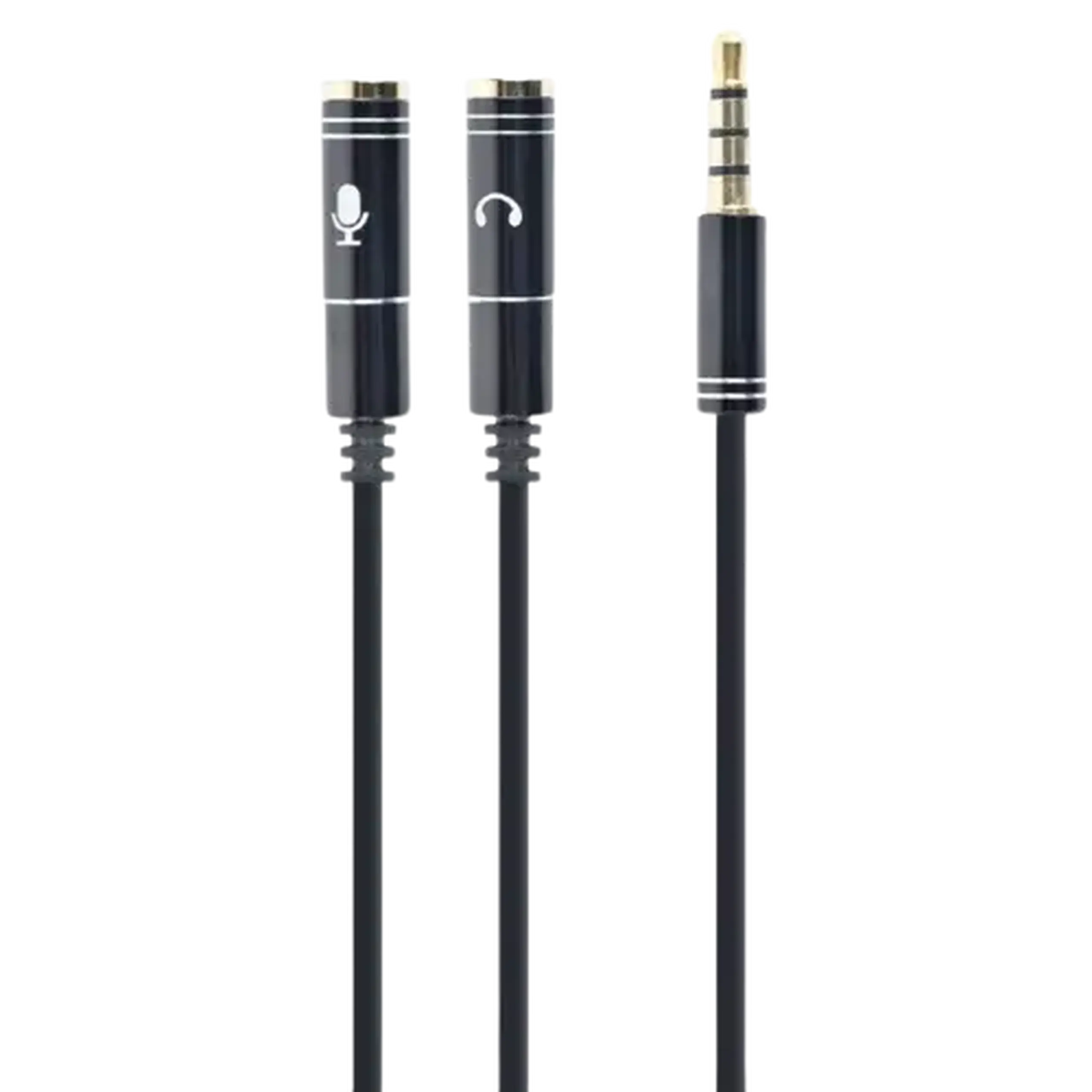 Audio Adaptor Cablexpert CCA-417M, 3.5mm 4-pin (M) - 2x 3.5mm 3-pin (F), 0,2m, Negru