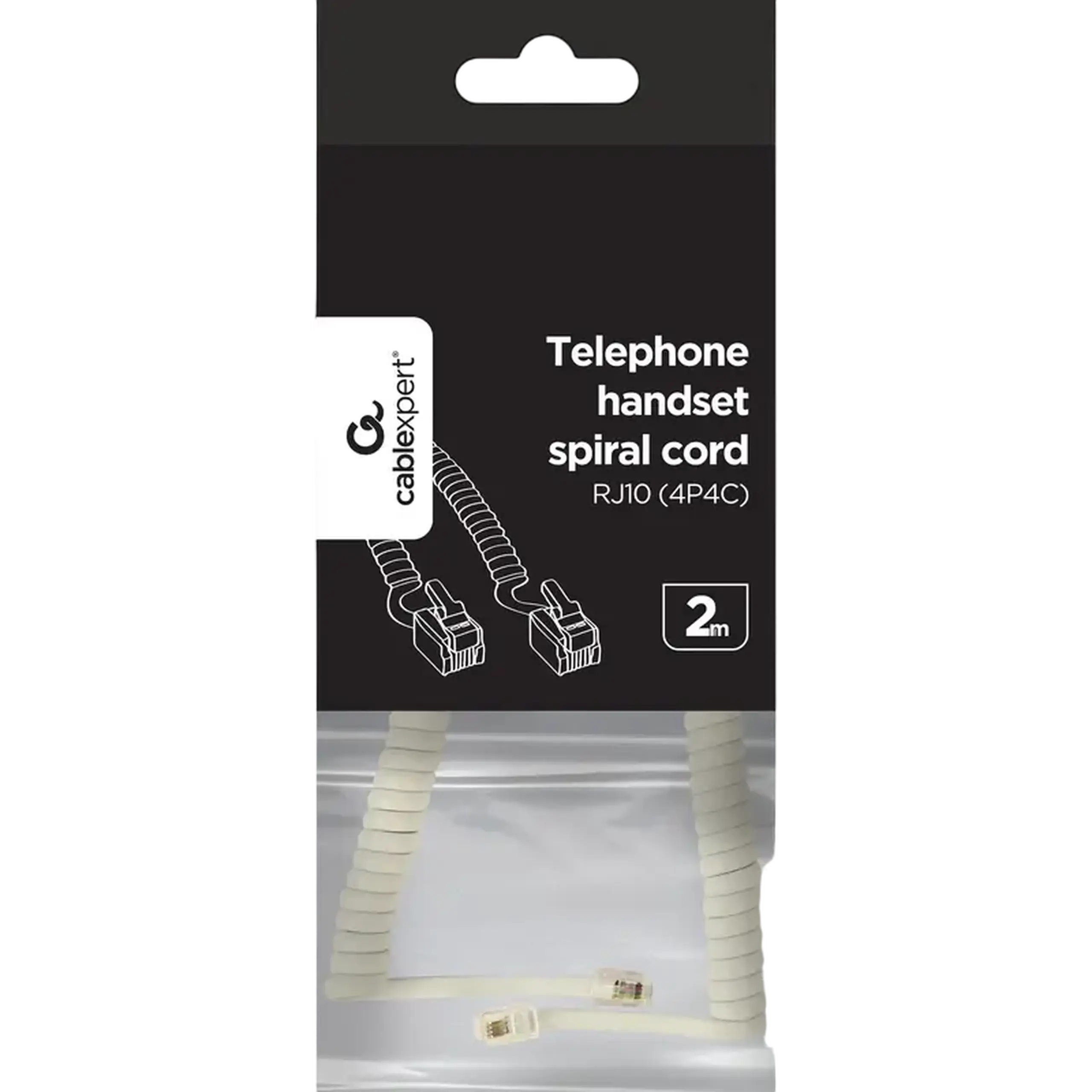 Cablu spiralat al receptorului telefonic Cablexpert TC4P4CS-2M, Alb