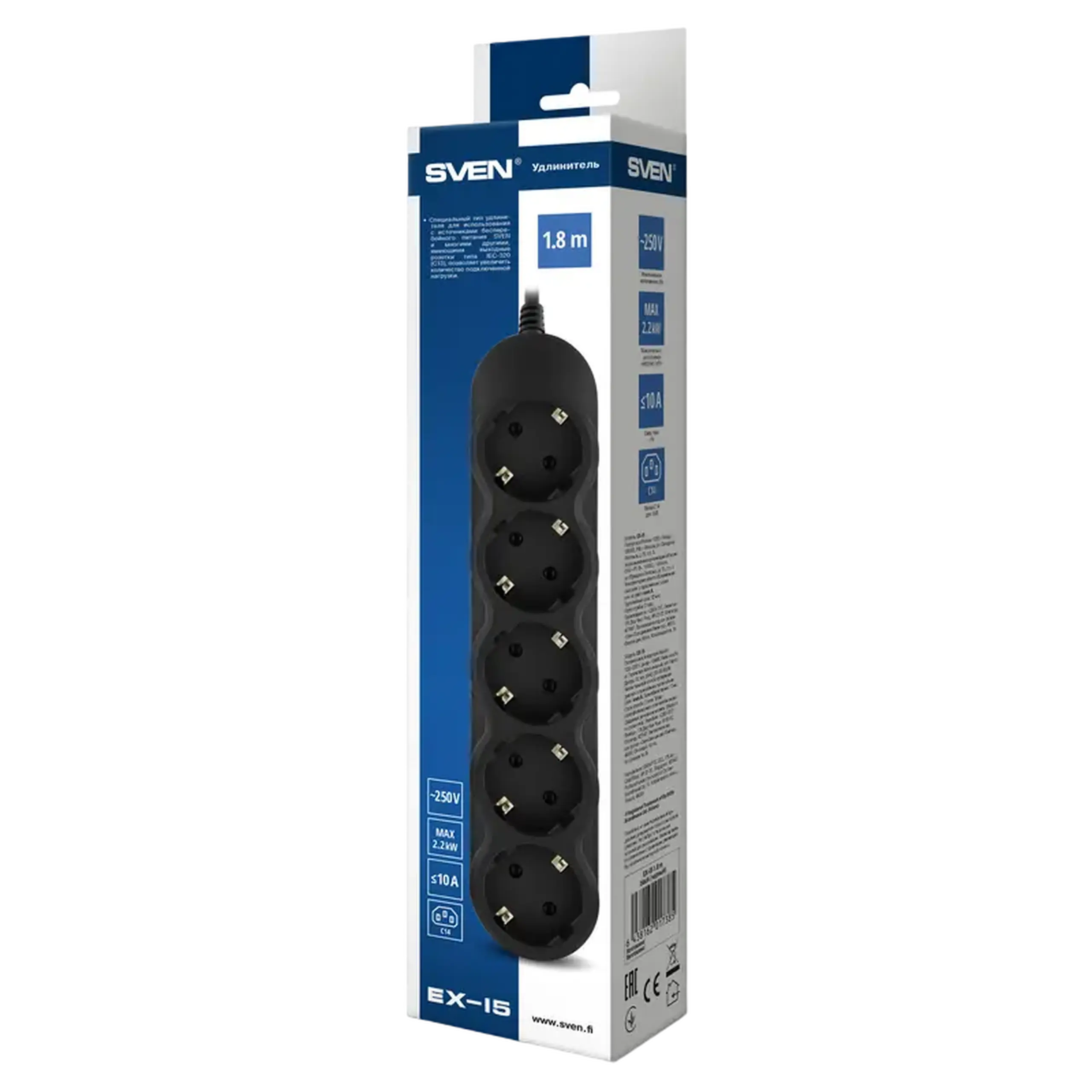 Prelungitor electric SVEN EX-I5, 5 Prize, 1,8m, Negru