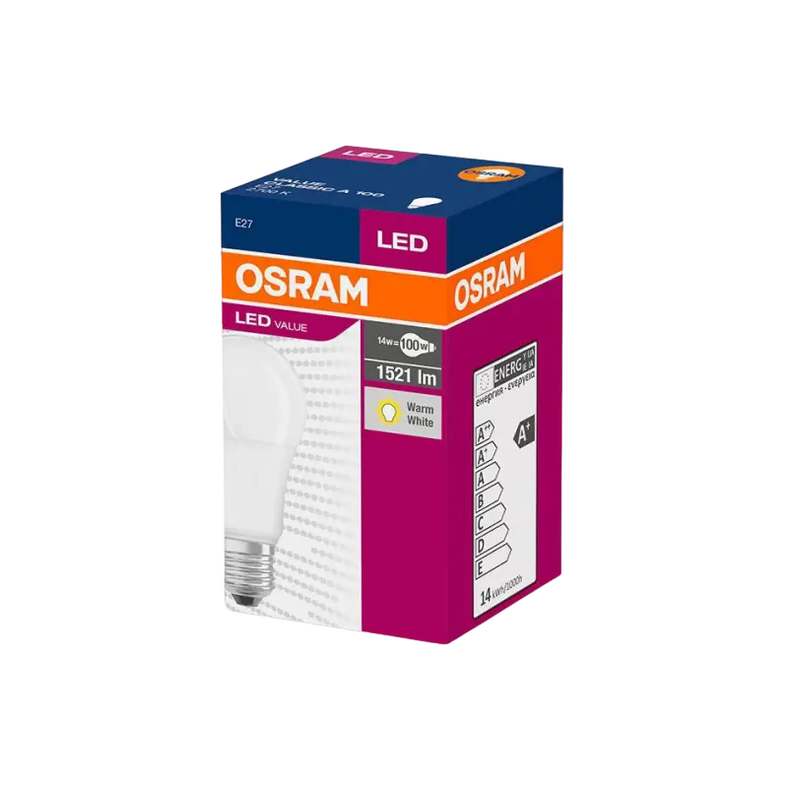 Bec cu LED Osram VALUECLA100 13W/827, E27, Alb