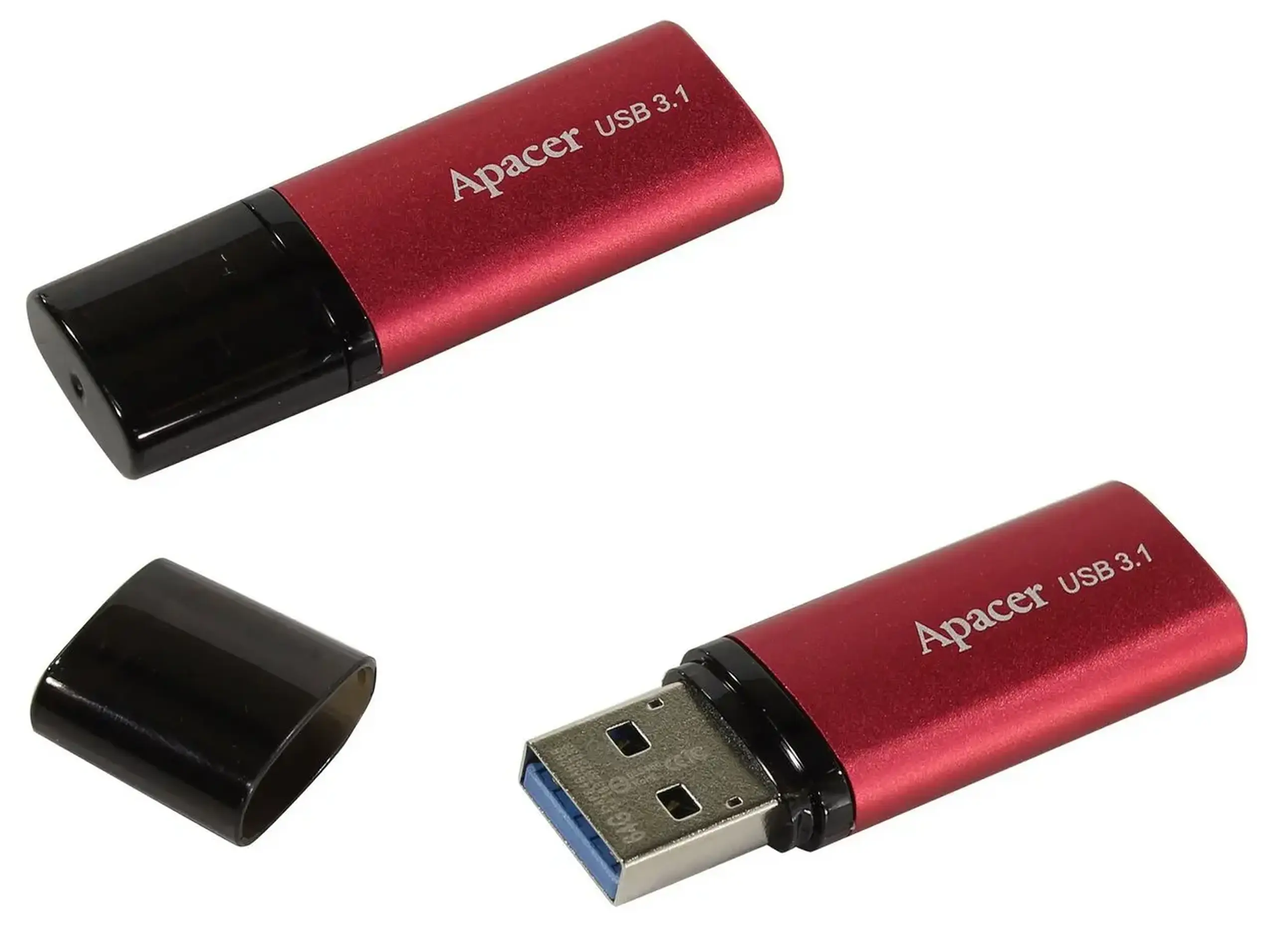 Unitate Flash USB3.1 de 64 GB Apacer „AH25B”, roșu, carcasă metalică mată, capac clasic (AP64GAH25BR - 1)