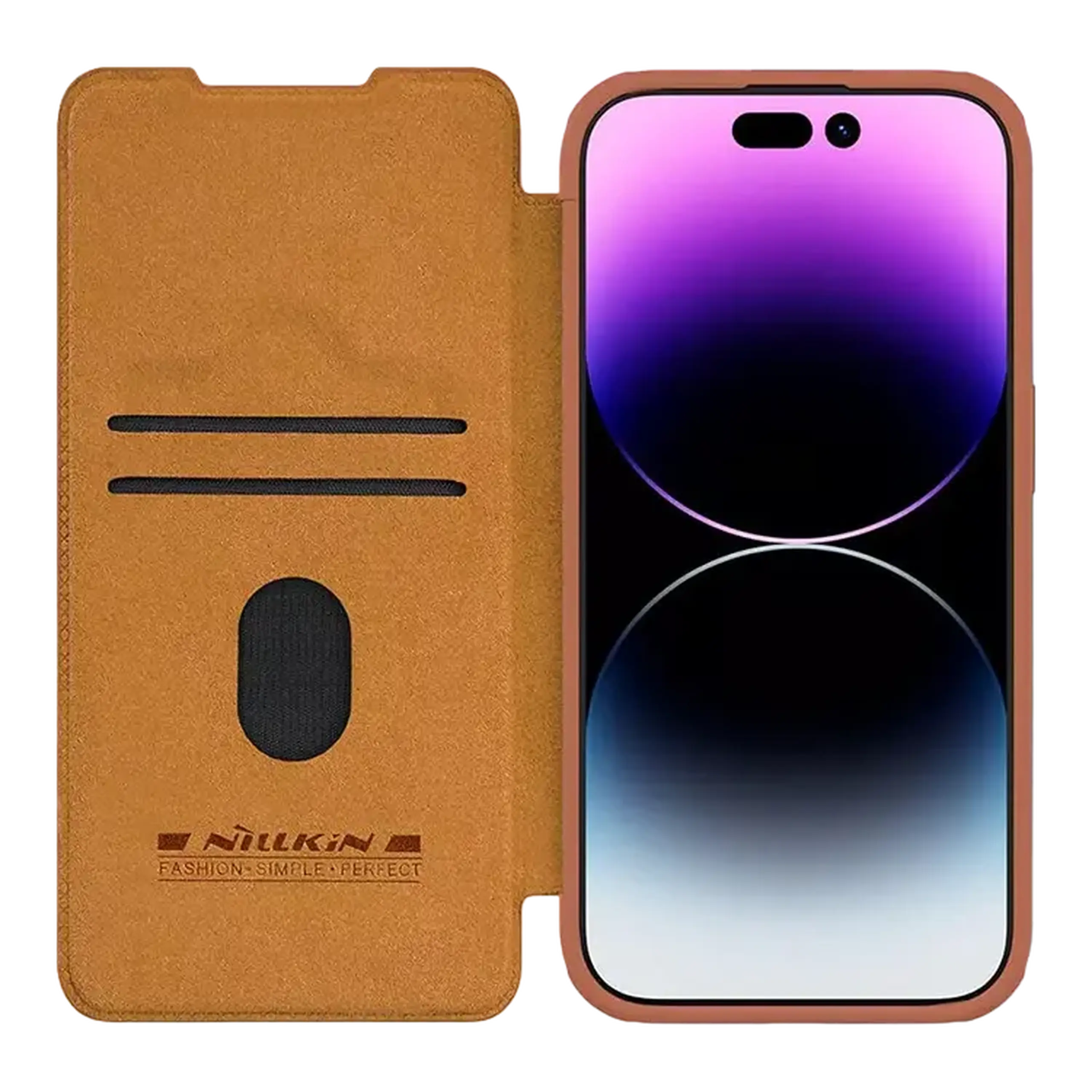 Husă tip carte Nillkin iPhone 15 Pro Max - Qin Pro, Maro