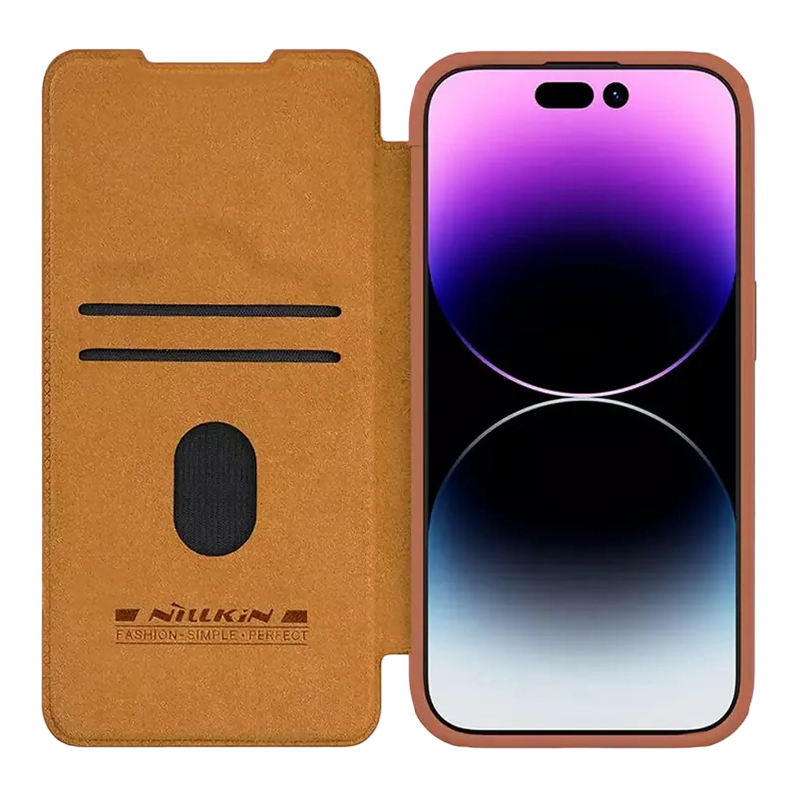 Husă tip carte Nillkin iPhone 15 Pro - Qin Pro, Maro