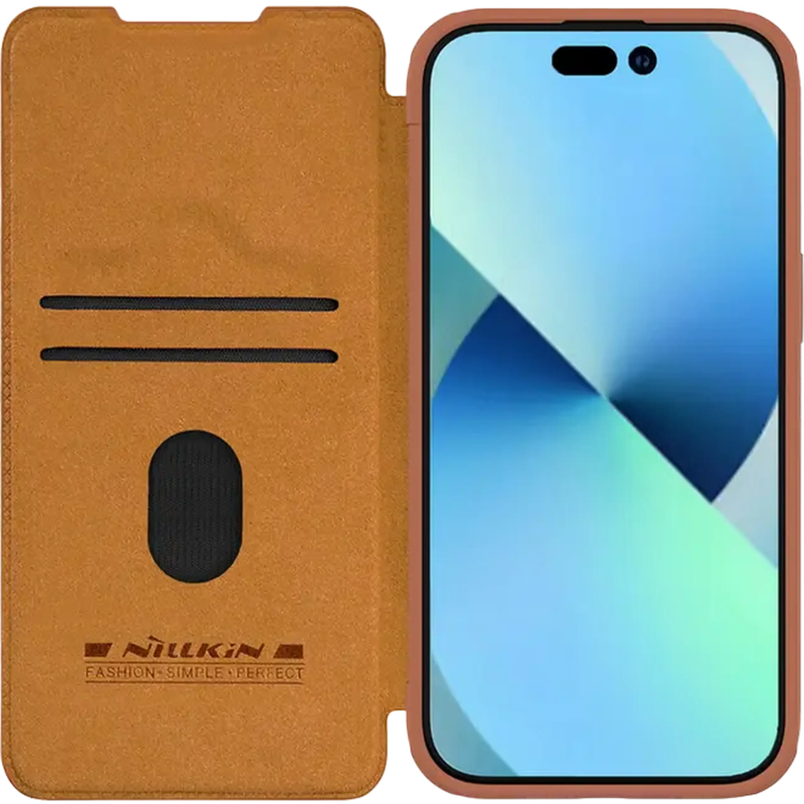 Husă tip carte Nillkin iPhone 15 Plus - Qin Pro, Maro