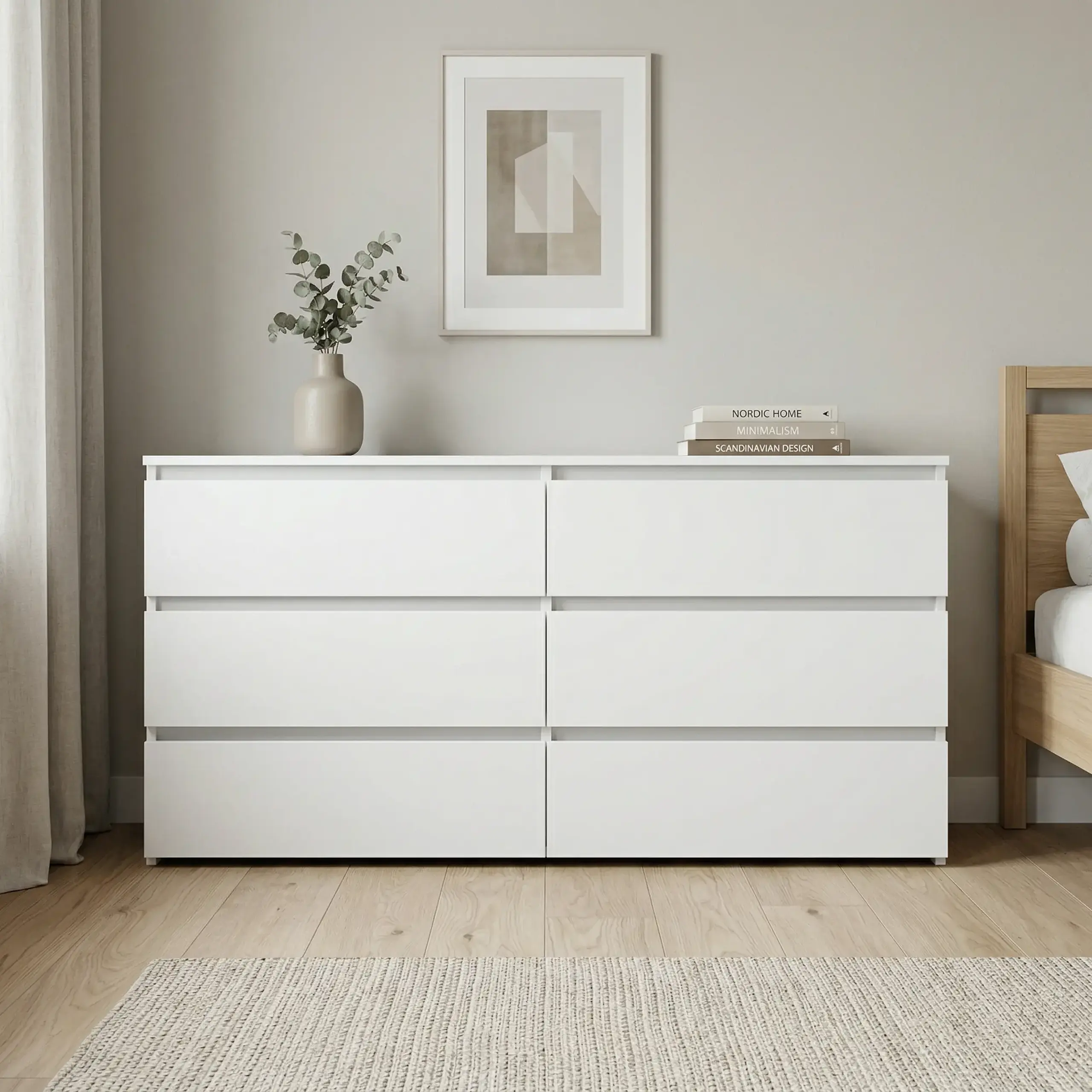 Comoda 4home Ideea K, 76x180x42 cm, 6 sertare, Nimfea Alba/Nimfea Alba