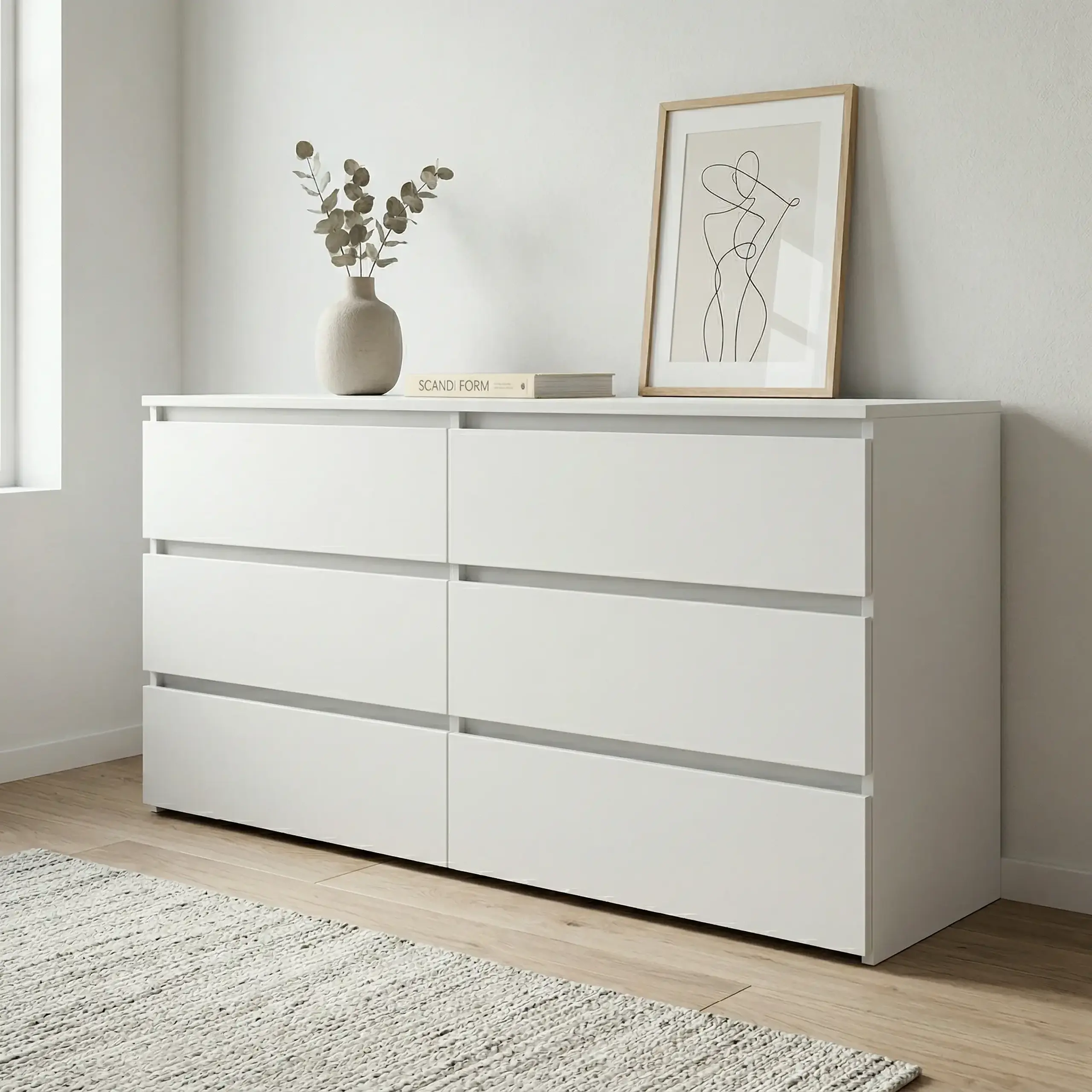 Comoda 4home Ideea K, 76x180x42 cm, 6 sertare, Nimfea Alba/Nimfea Alba