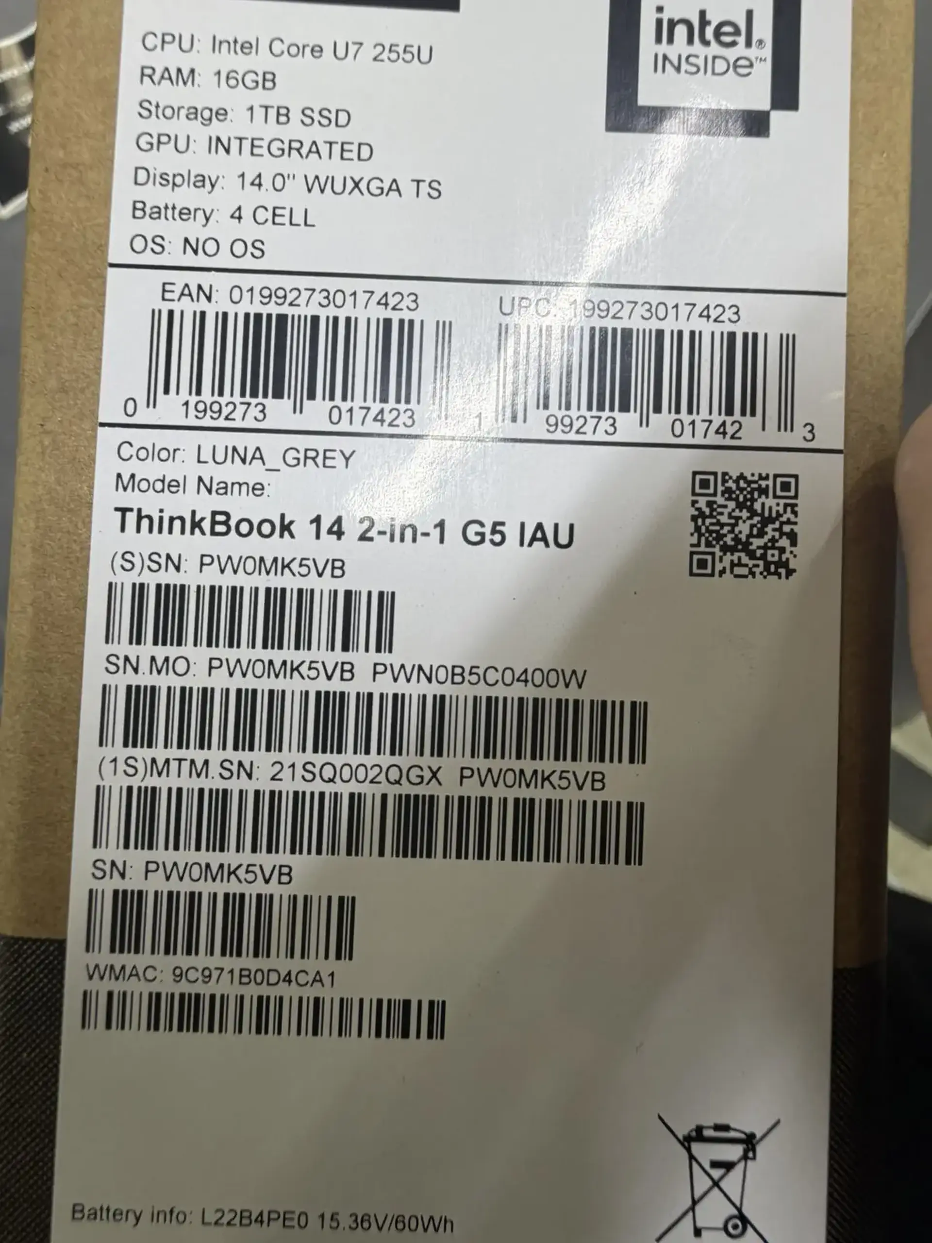 Laptop Business 14" Lenovo ThinkBook 14 2-in-1 G5 IAU, Luna Grey, Intel Core 7 255U, 16GB/1024GB, Fără SO