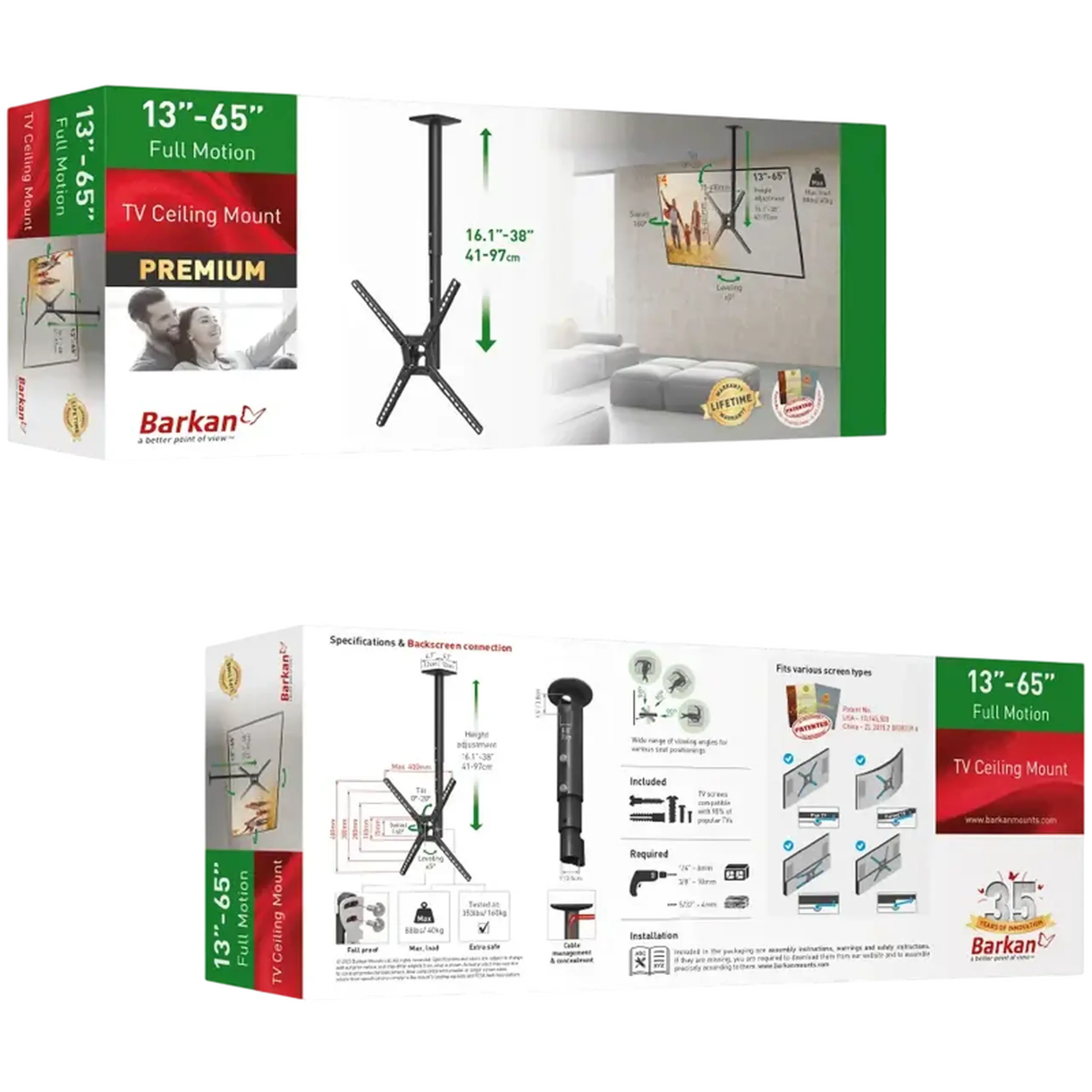 Suport pentru tavan BARKAN 3500B, Negru