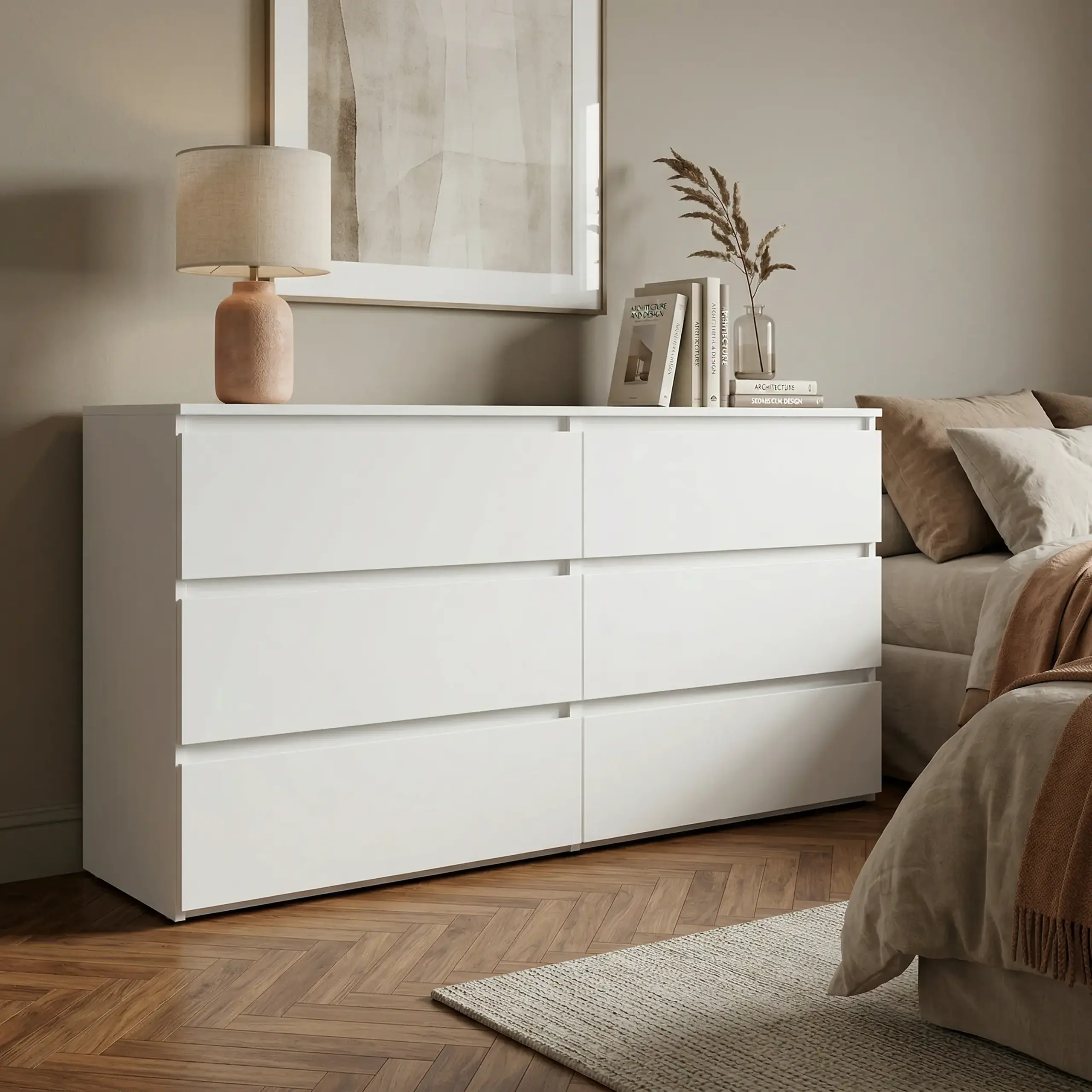 Comoda 4home Ideea K, 76x160x42 cm, 6 sertare, Nimfea Alba/Nimfea Alba