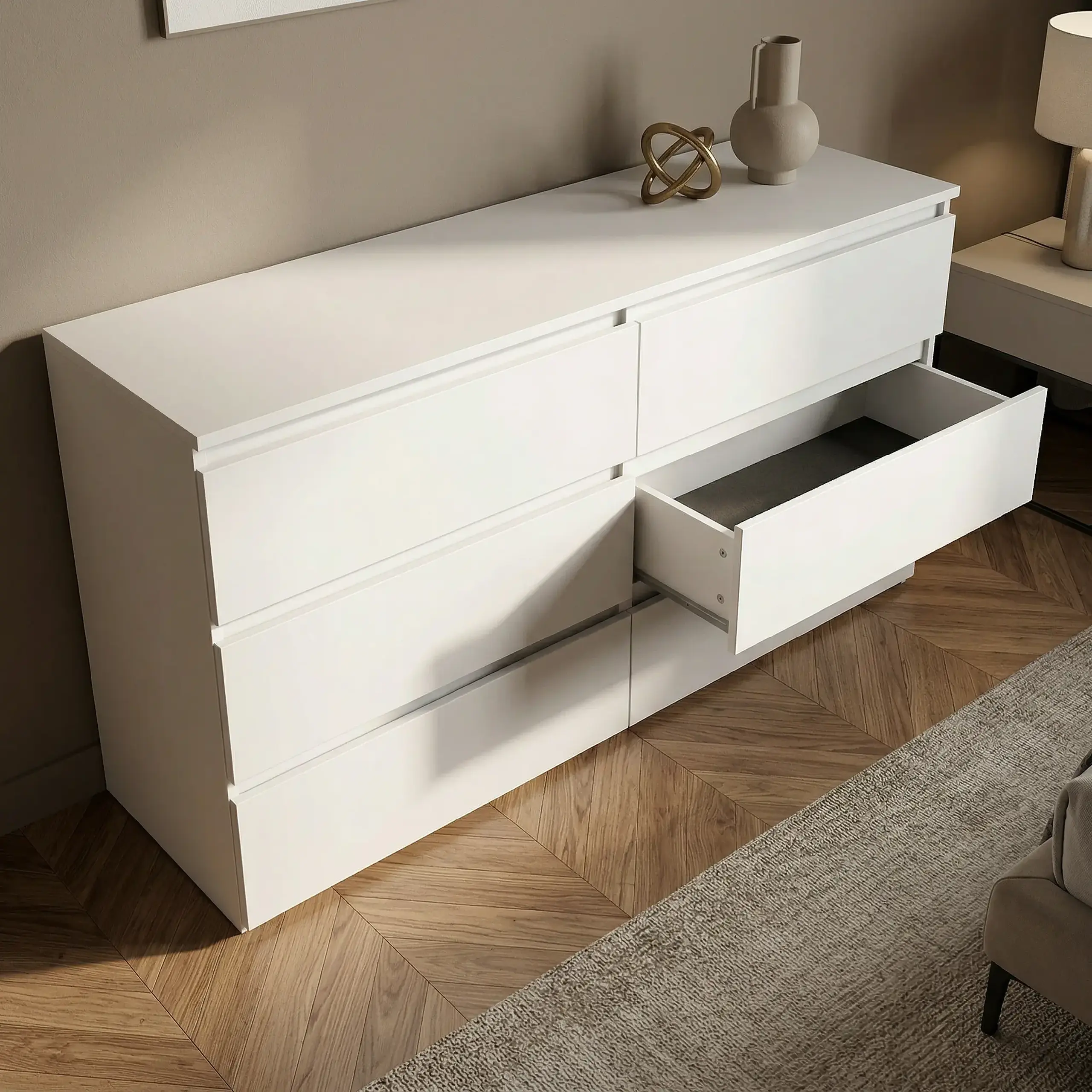 Comoda 4home Ideea K, 76x160x42 cm, 6 sertare, Nimfea Alba/Nimfea Alba