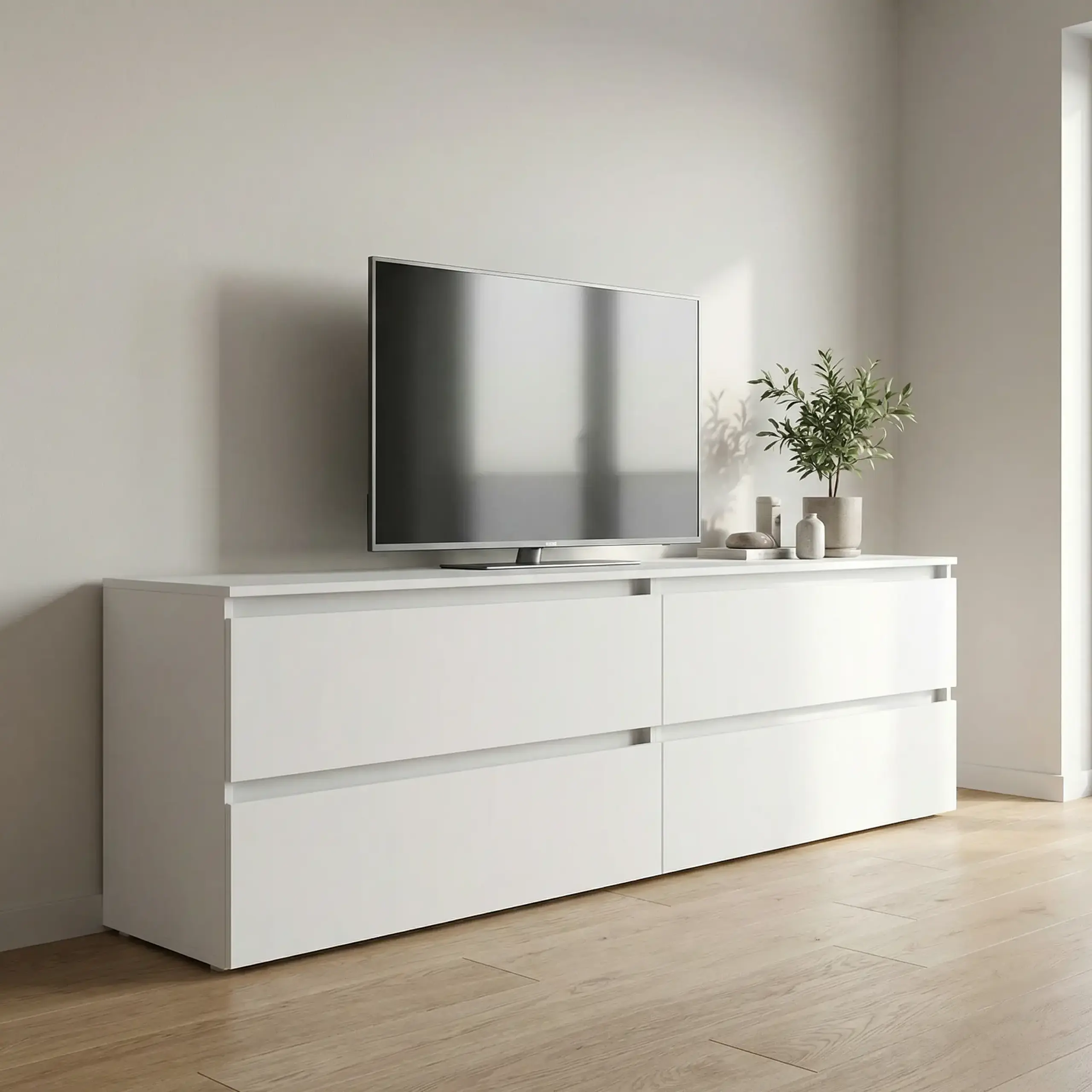 Comoda TV 4home Ideea, 52x180 cm, 2x2 sertare, Nimfea Alba/Nimfea Alba