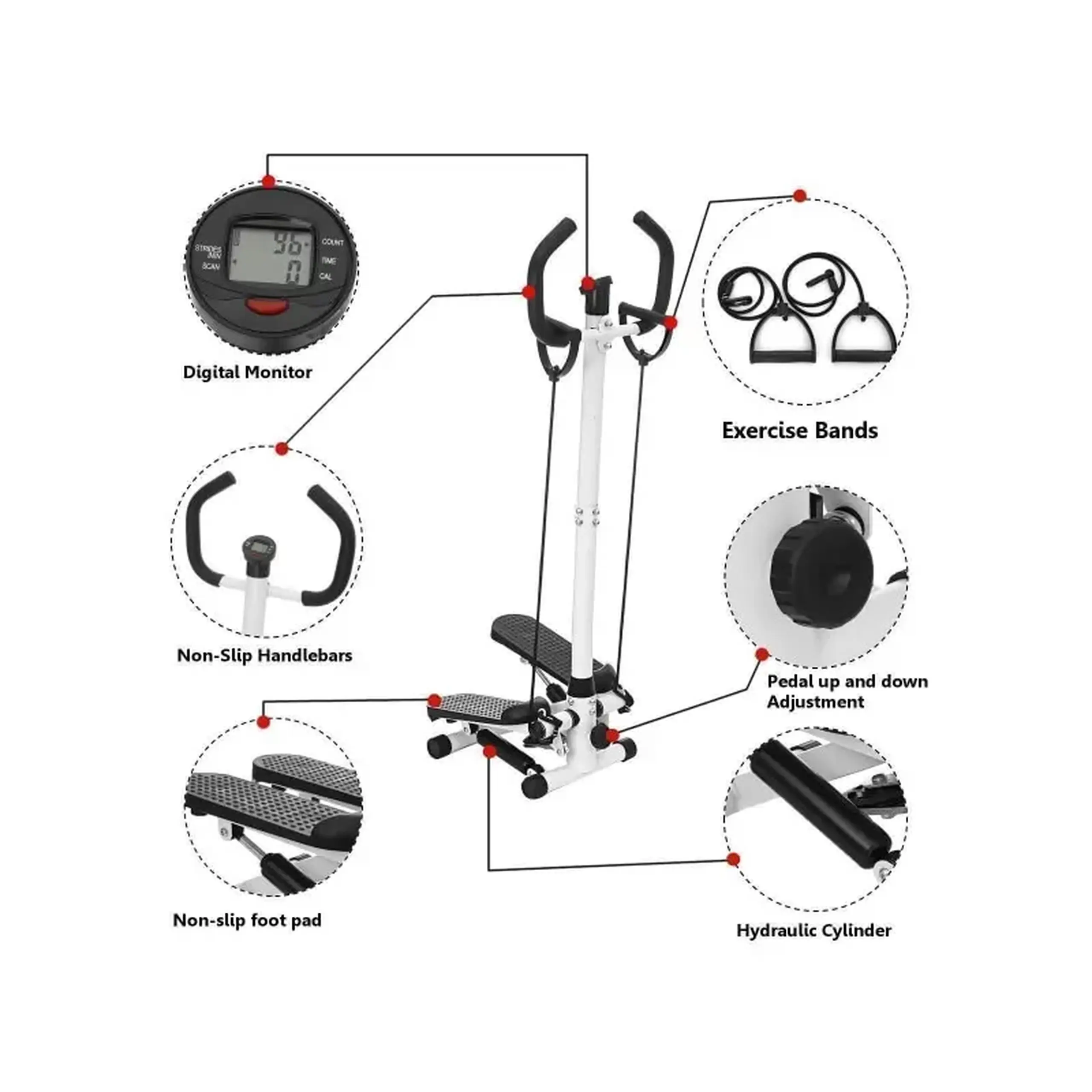 Stepper cu maner FitTronic® S160M, afisaj, corzi elastice pentru antrenamentul bratelor