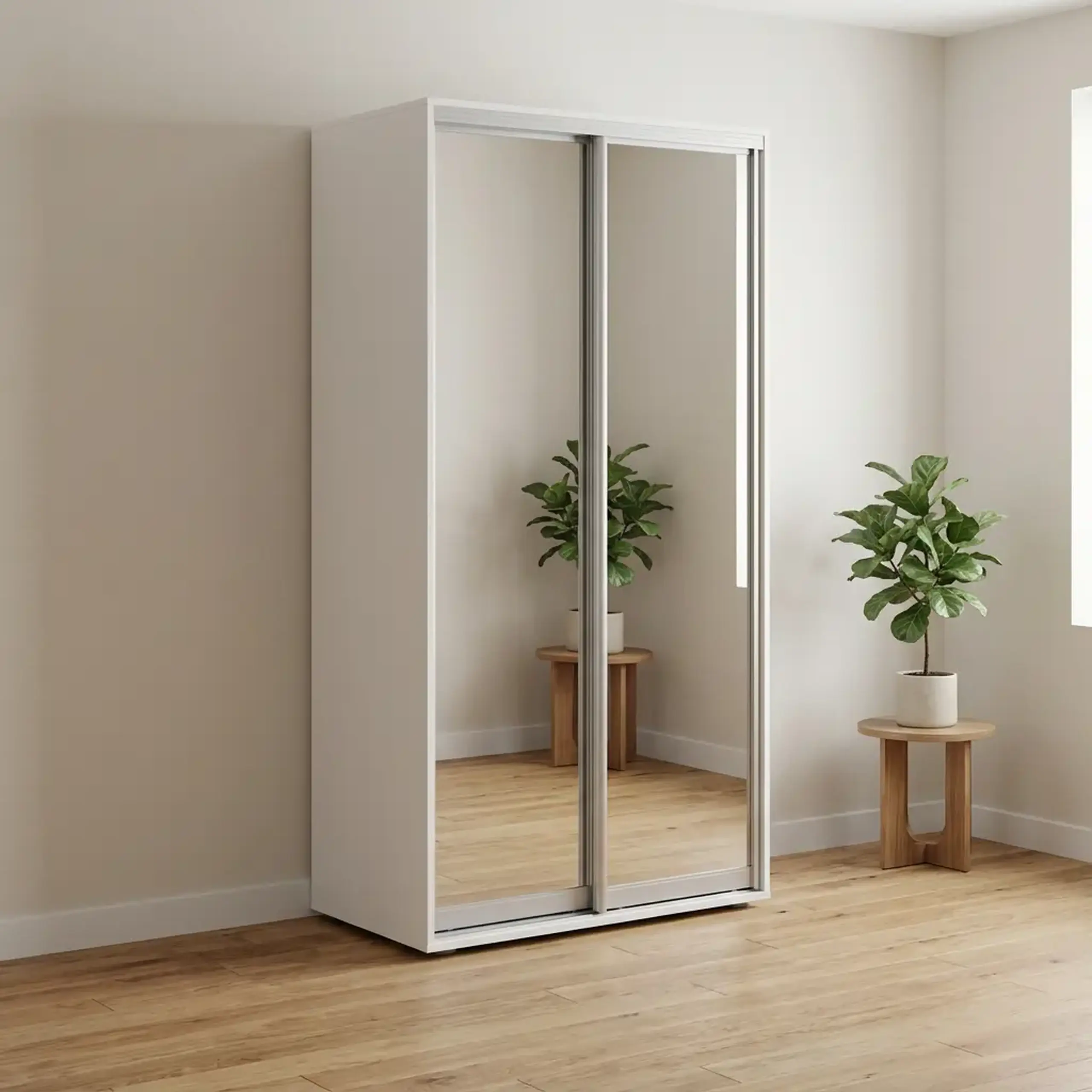 Dulap Cupe Fenix cu 2 usi, 2 Oglinda, Alb, 100x60x240 cm