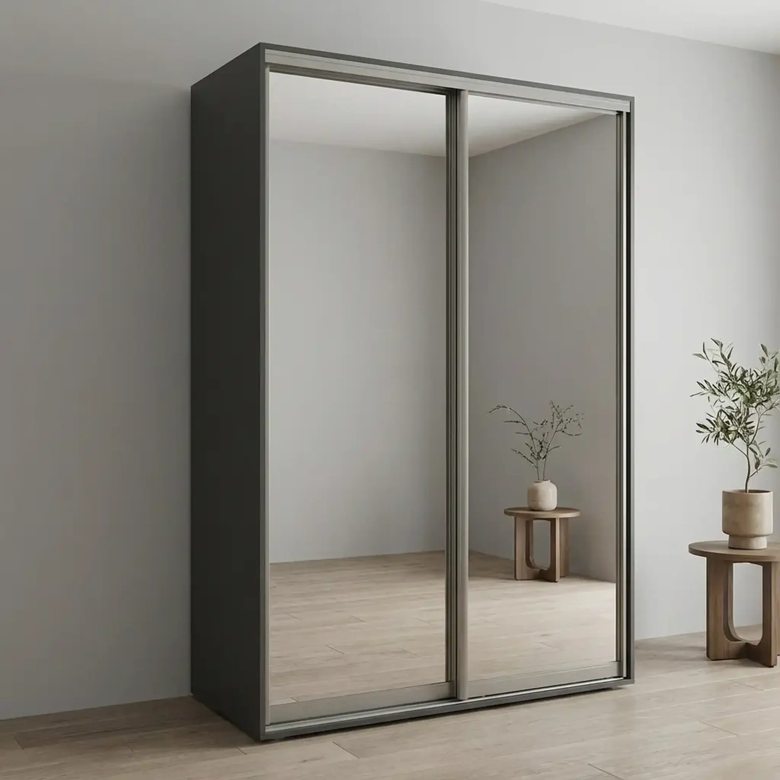 Dulap Cupe Fenix cu 2 usi, 2 Oglinda, Antracit, 160x60x240 cm