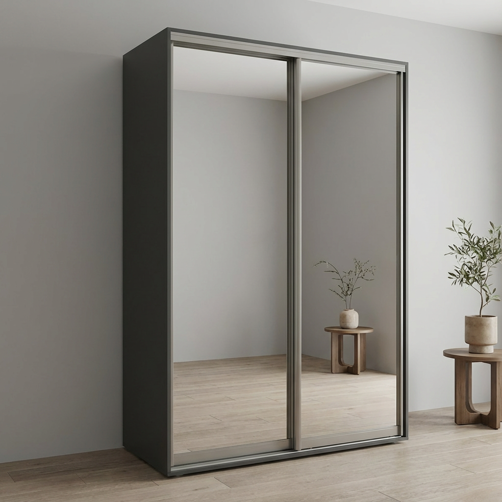 Dulap Cupe Fenix cu 2 usi, 2 Oglinda, Antracit, 180x60x220 cm