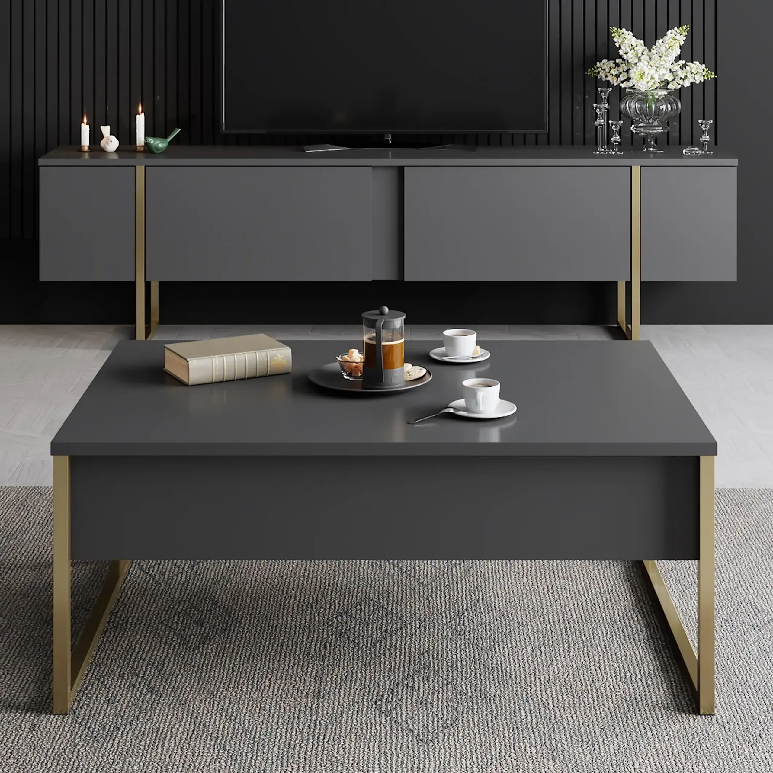 Suport TV, Luxe, AntracitAur, 180 x 50 x 30 cm