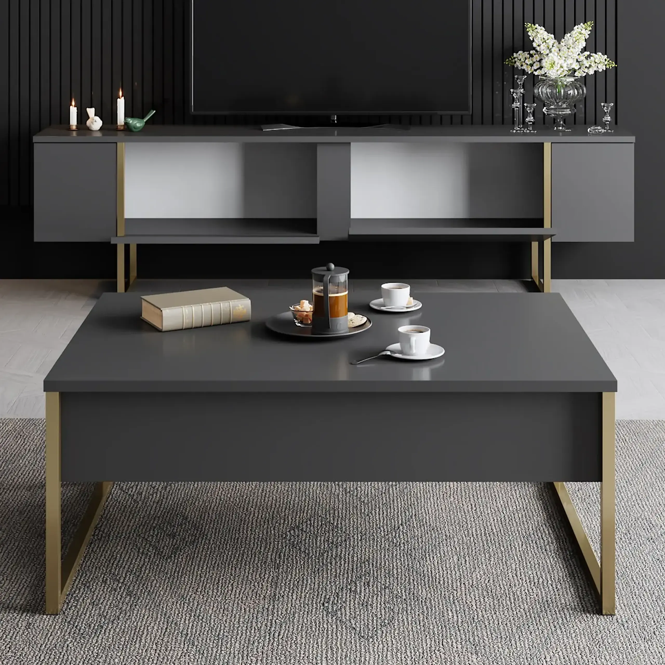 Suport TV, Luxe, AntracitAur, 180 x 50 x 30 cm