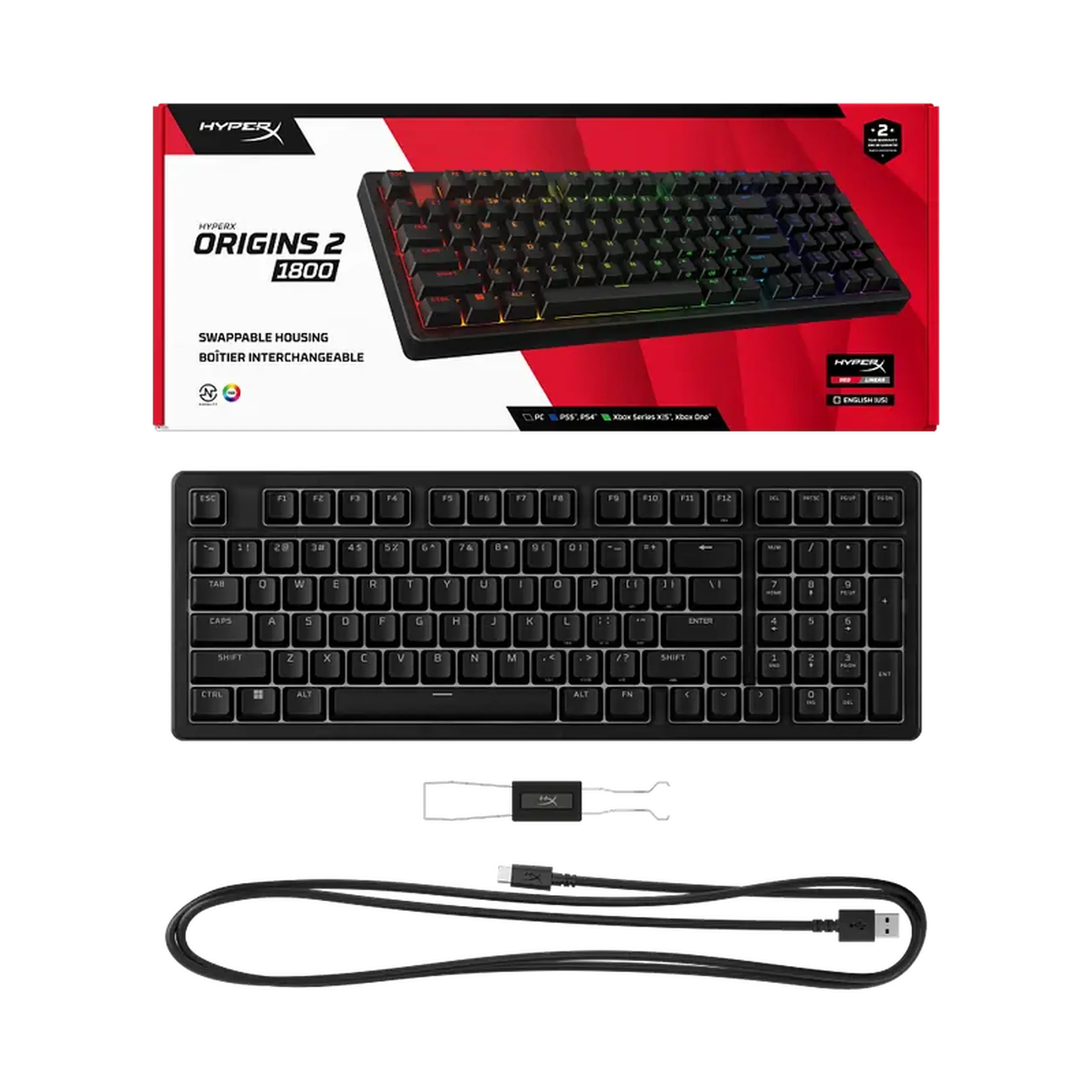 Tastatură HyperX Origins 2 1800, Cu fir, Negru