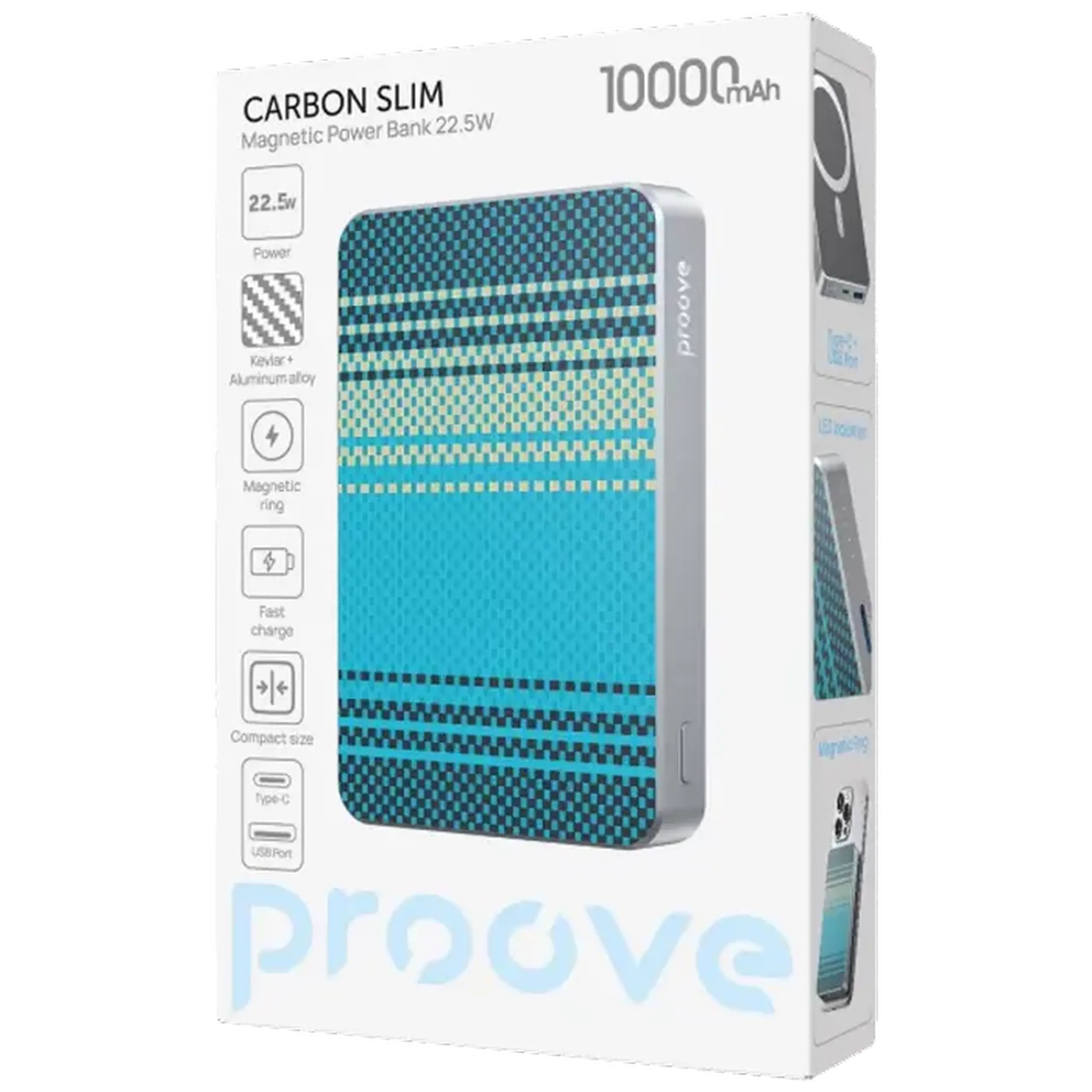 Acumulator extern Proove Carbon Slim 22.5W, 10000mAh, Albastru