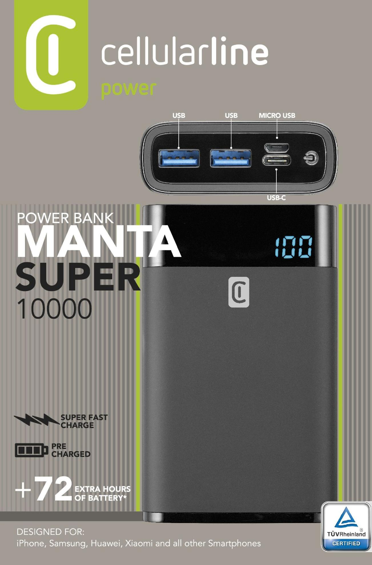 Power Bank Cellularline 10000mAh, Solar 20W, Orange