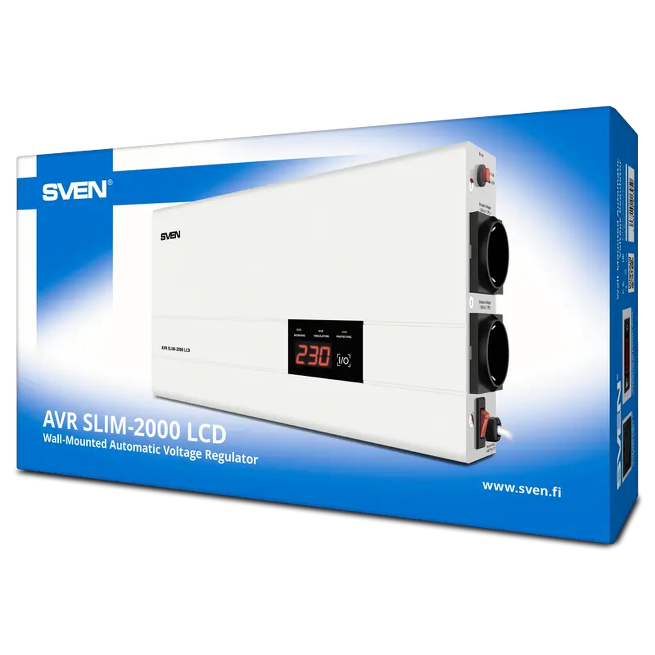 Tensiune stabilizator SVEN SLIM AVR - 2000 LCD, 1200W, prize de ieșire: 2 × CEE 7/4