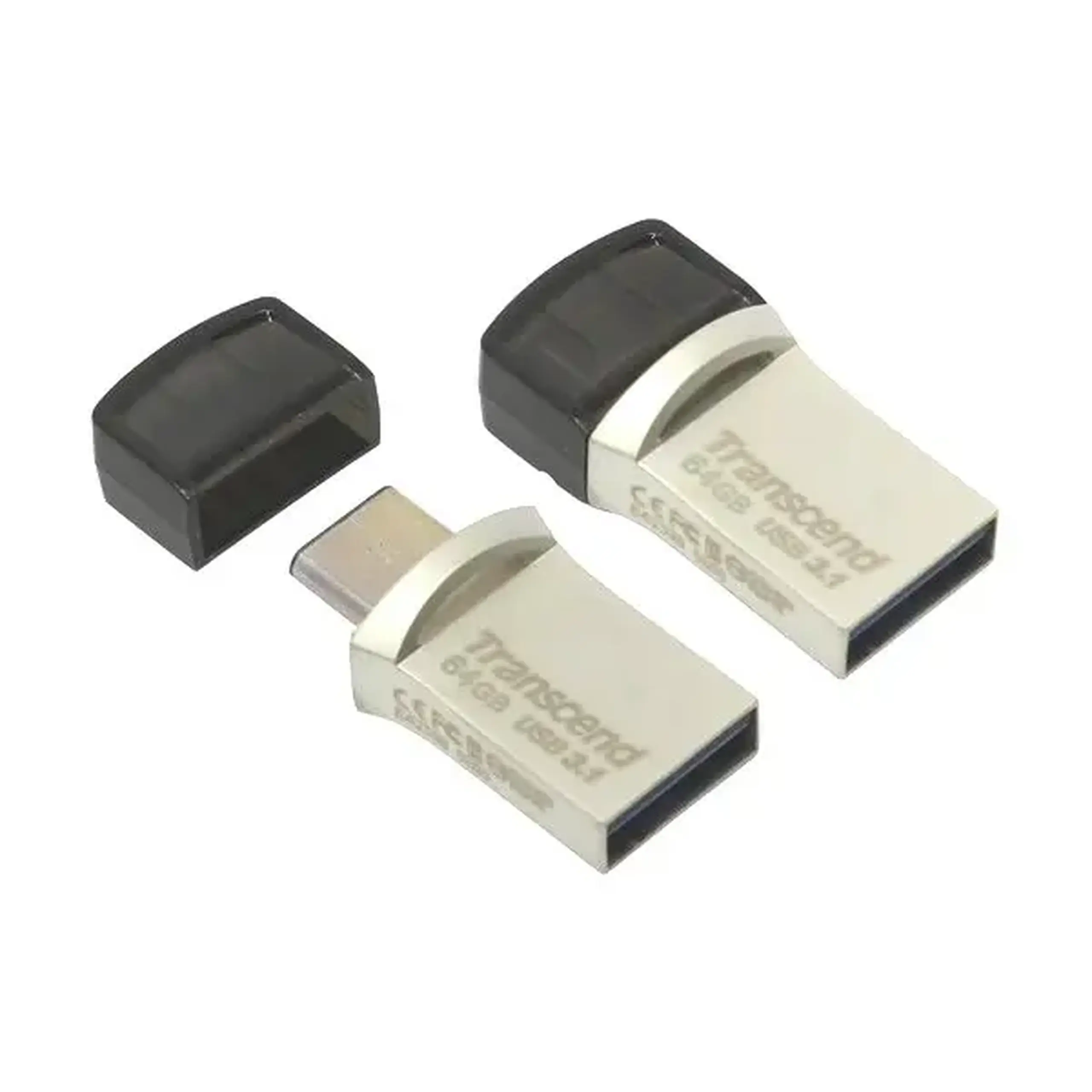 Unitate Flash USB3.1/Type - C de 64 GB Transcend „JetFlash 890”, argintiu, carcasă metalică, OTG (R/W:90/30MB/s)