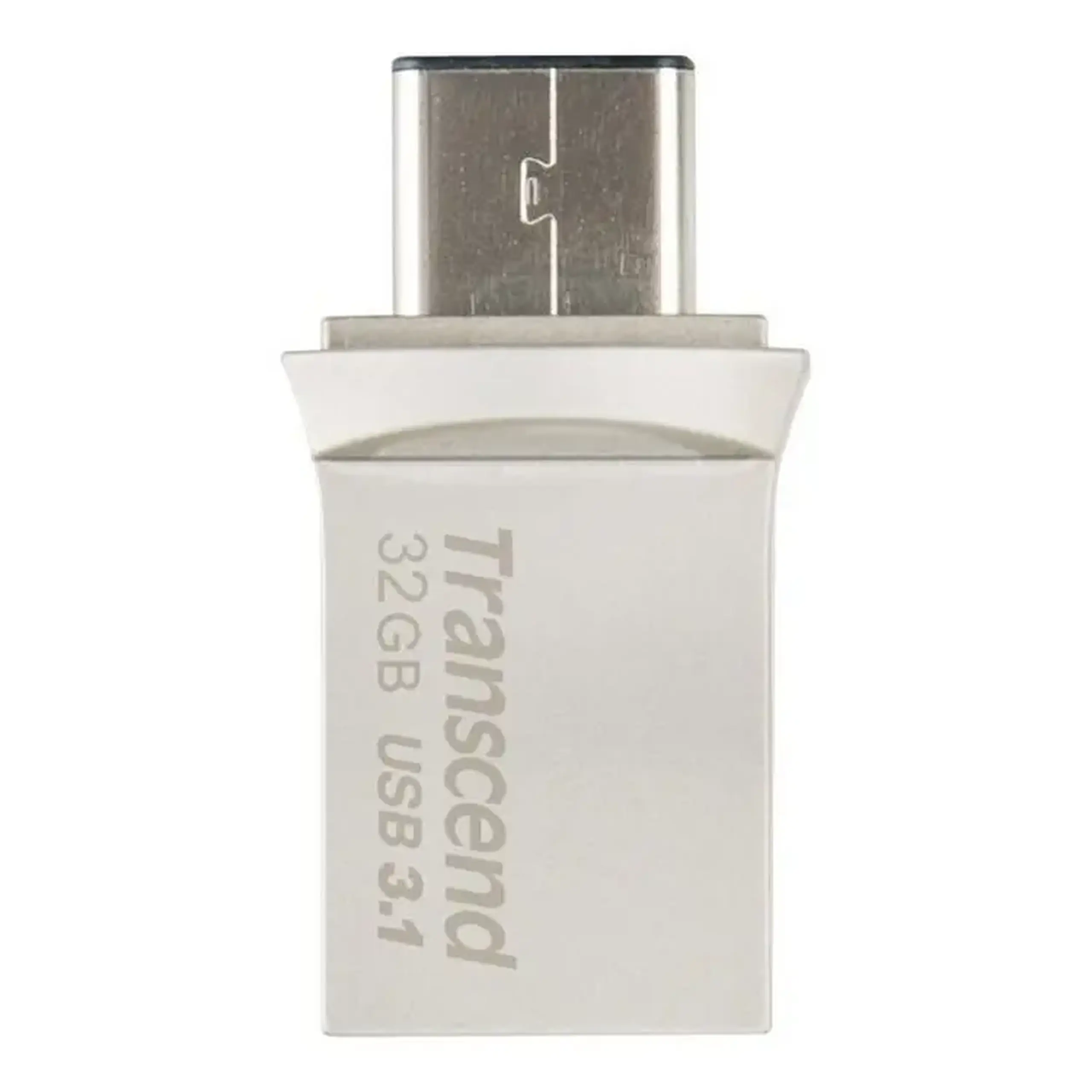 Unitate Flash USB3.1/Type - C de 32 GB Transcend „JetFlash 890”, argintiu, carcasă metalică, OTG (R/W:90/25MB/s)
