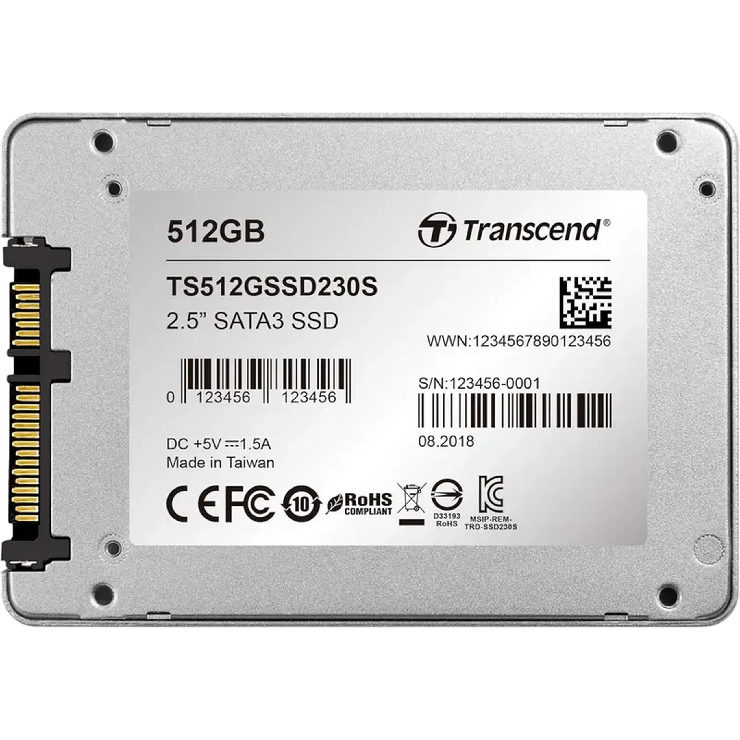 SSD SATA de 2,5" 512 GB Transcend "SSD230" [R/W:560/520MB/s, 85/85K IOPS, SM2258, 3D NAND TLC]