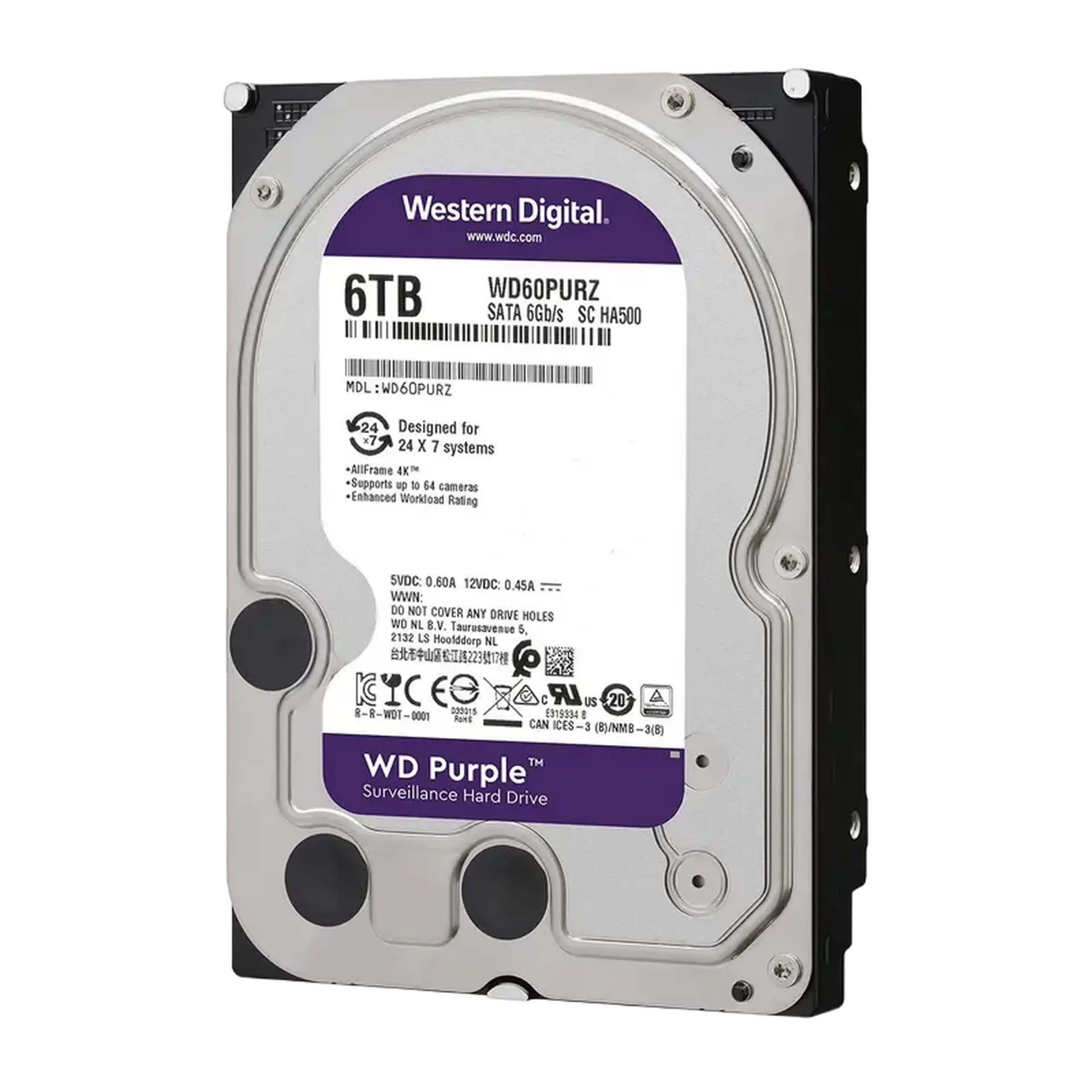 HDD de 3,5" 6,0TB - SATA - 256MB Western Digital "Violet (WD64PURZ)", Supraveghere, CMR