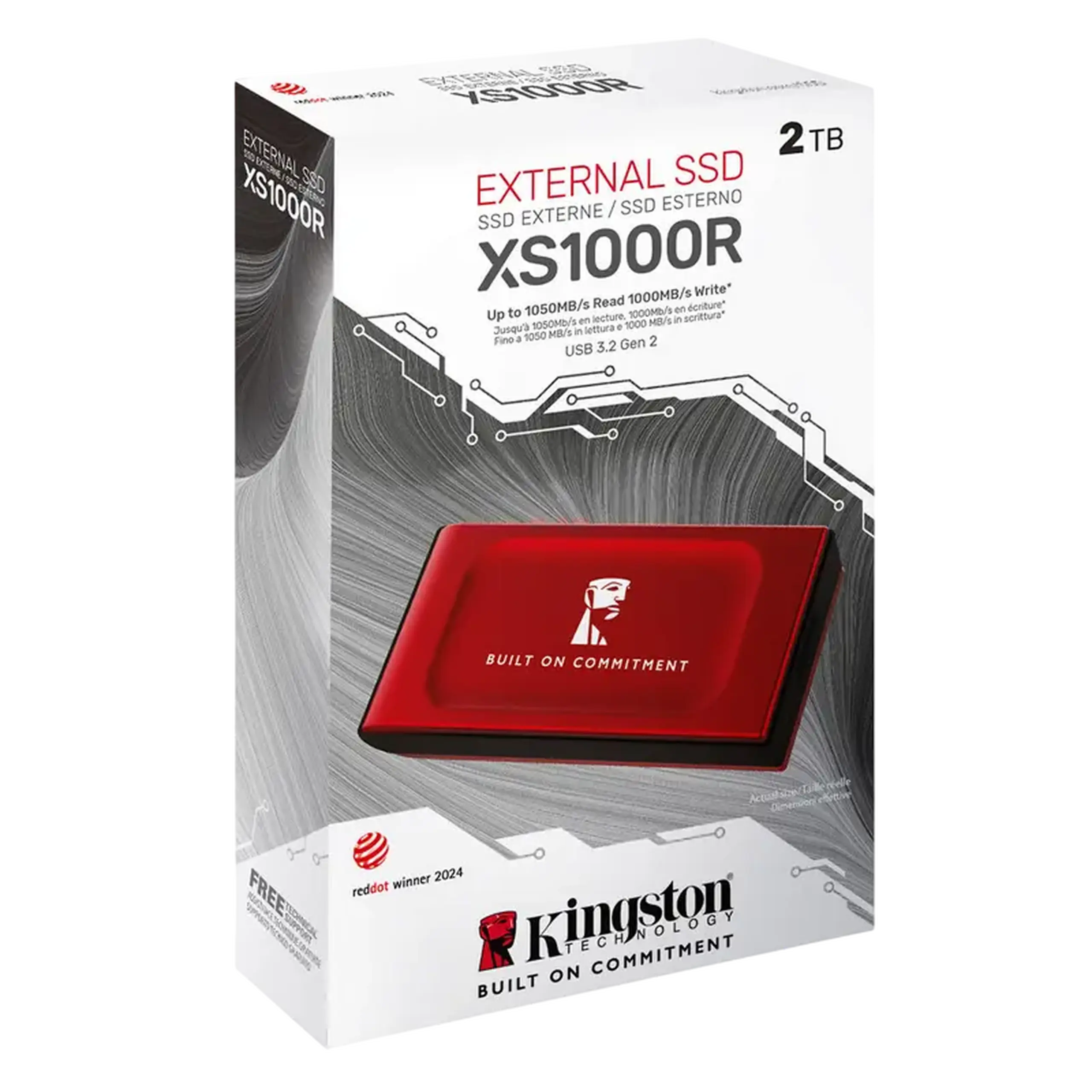 SSD portabil extern Kingston de 2,0 TB XS1000 BoC Red, USB 3.2 Gen 2 (69,5x32,6x13,5mm, 28,7g, R/W:105