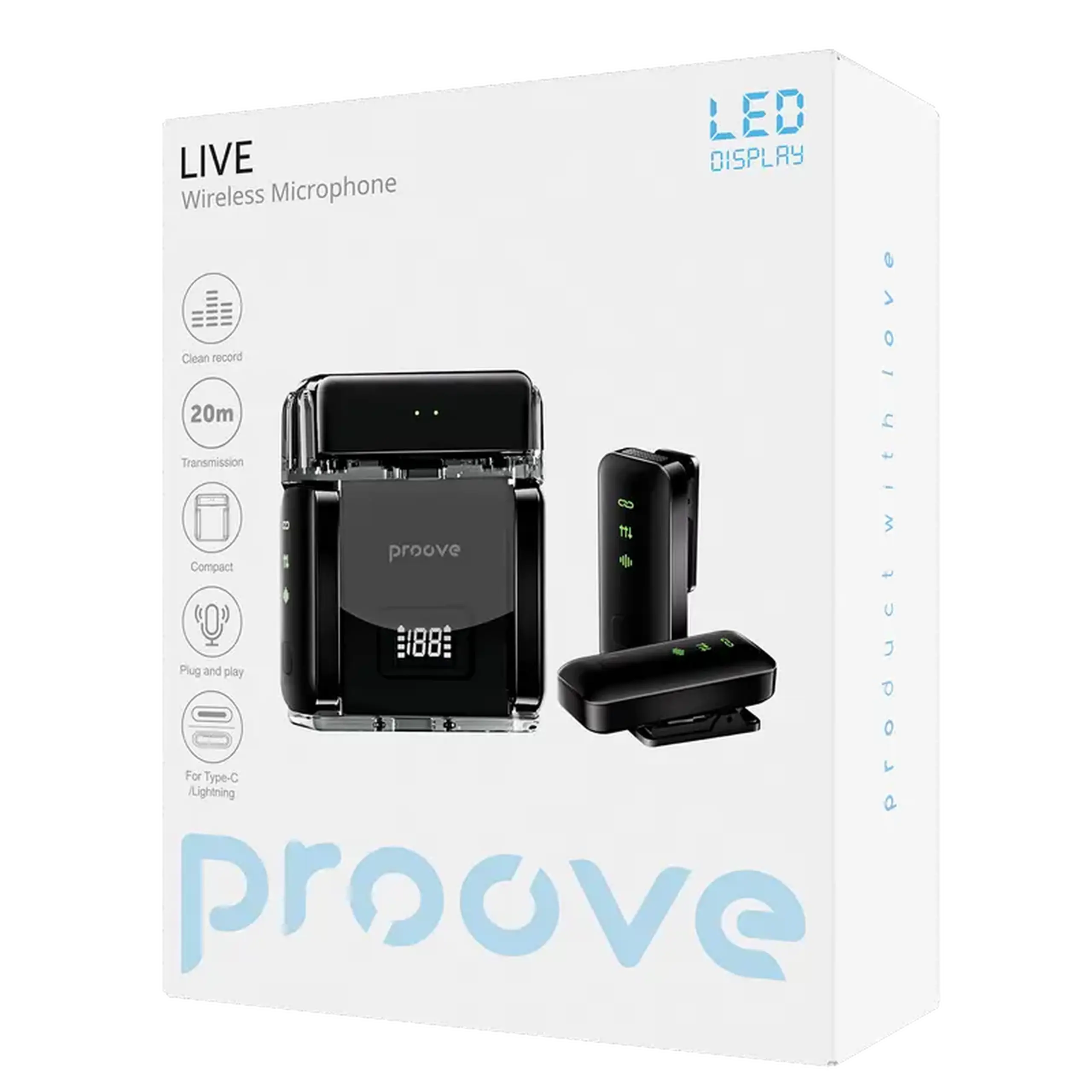 Microfon Wireless Proove Live (Fulger/Tip C - 2mic) Negru
