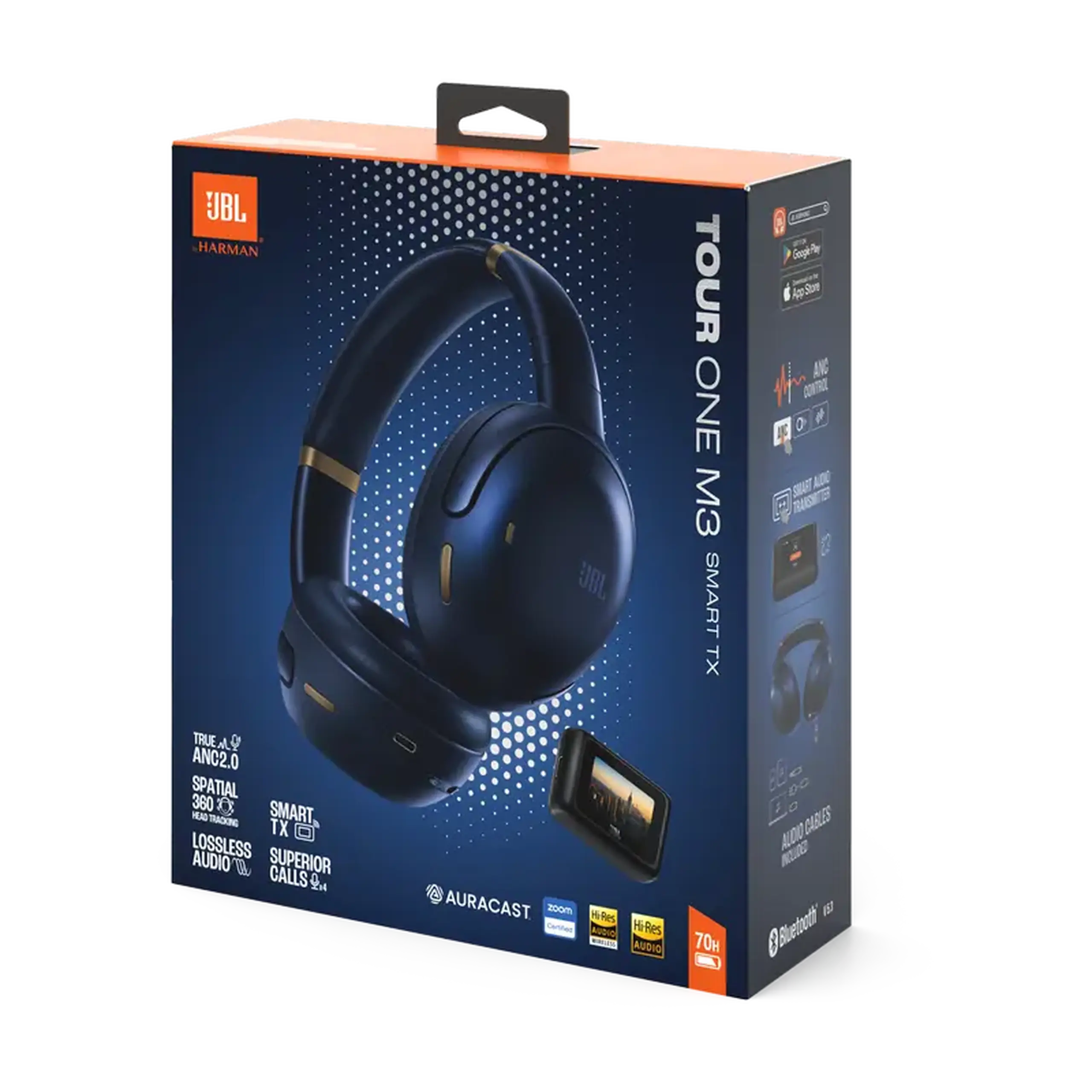 JBL Tour One M3 Smart TX, albastru, Bluetooth supraear, True Adaptive Noise Cancelling