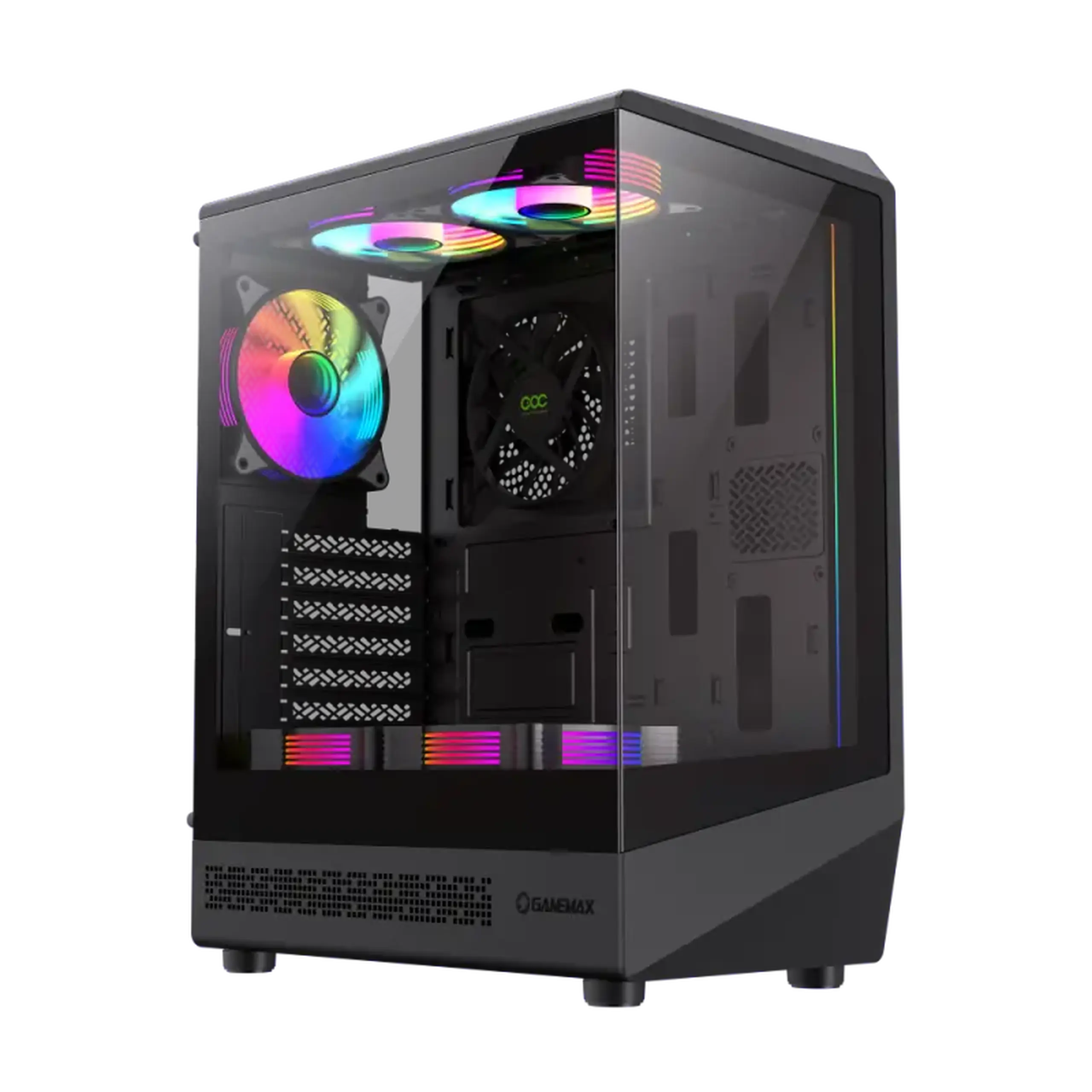 Carcasă ATX GAMEMAX Vista COC AB, fără PSU, 0,6 mm, 5x120 mm ARGB, bandă ARGB, Front&Side TGl, 1xUSB - C, 1x