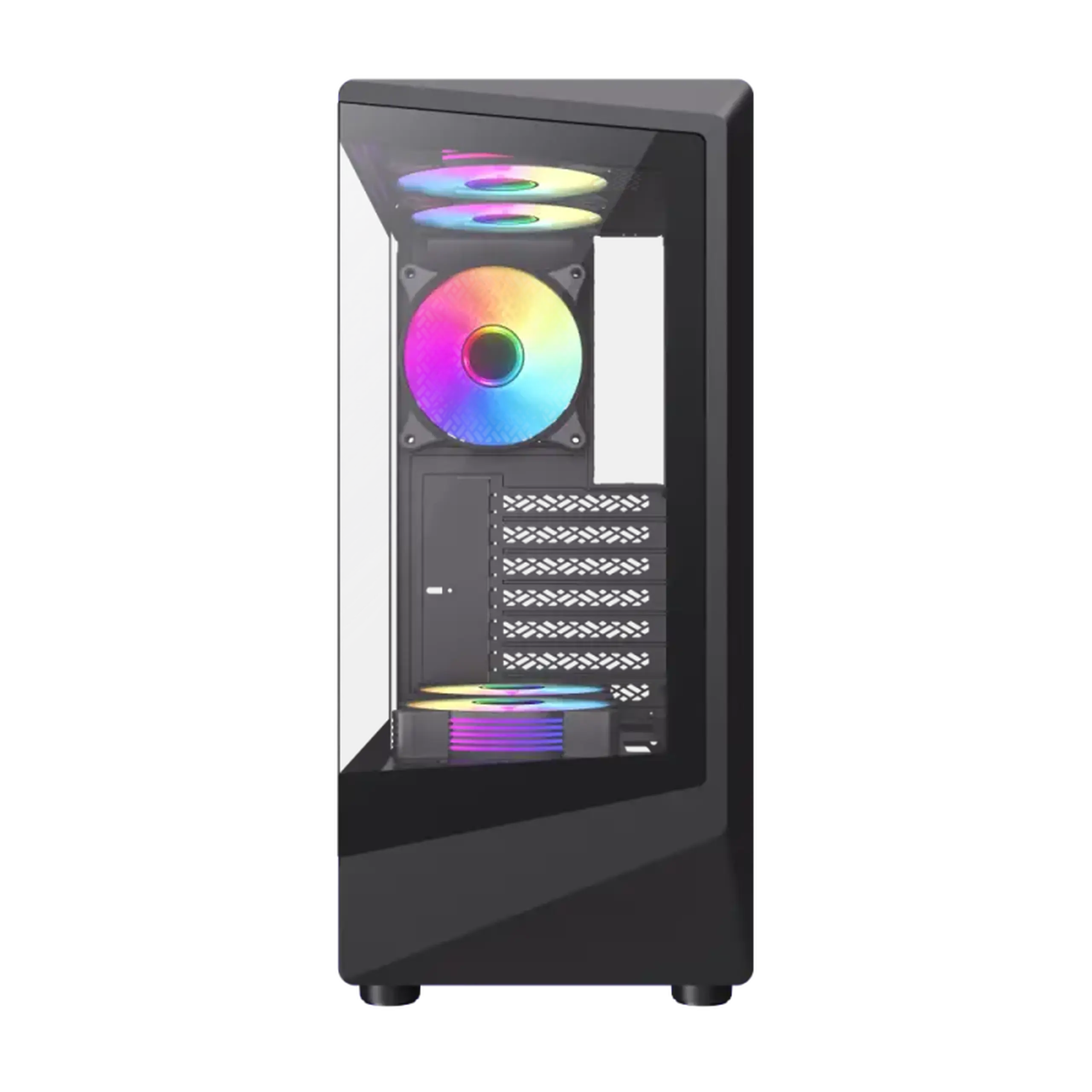Carcasă ATX GAMEMAX Vista COC AB, fără PSU, 0,6 mm, 5x120 mm ARGB, bandă ARGB, Front&Side TGl, 1xUSB - C, 1x