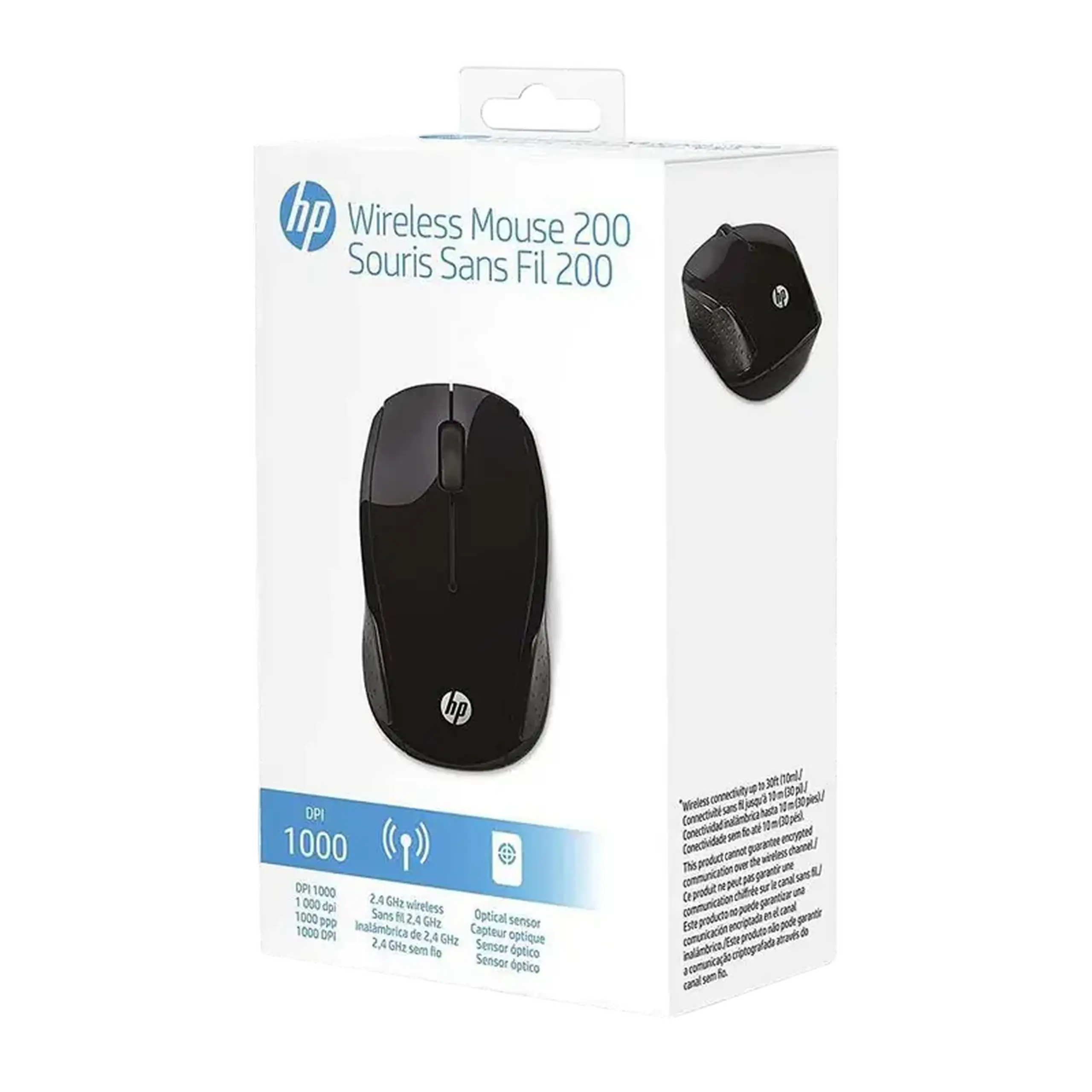Mouse fără fir HP 200, Compact, 3 butoane, Ambidextru, 78 g., 2xAAA, 2,4 GHz, Negru