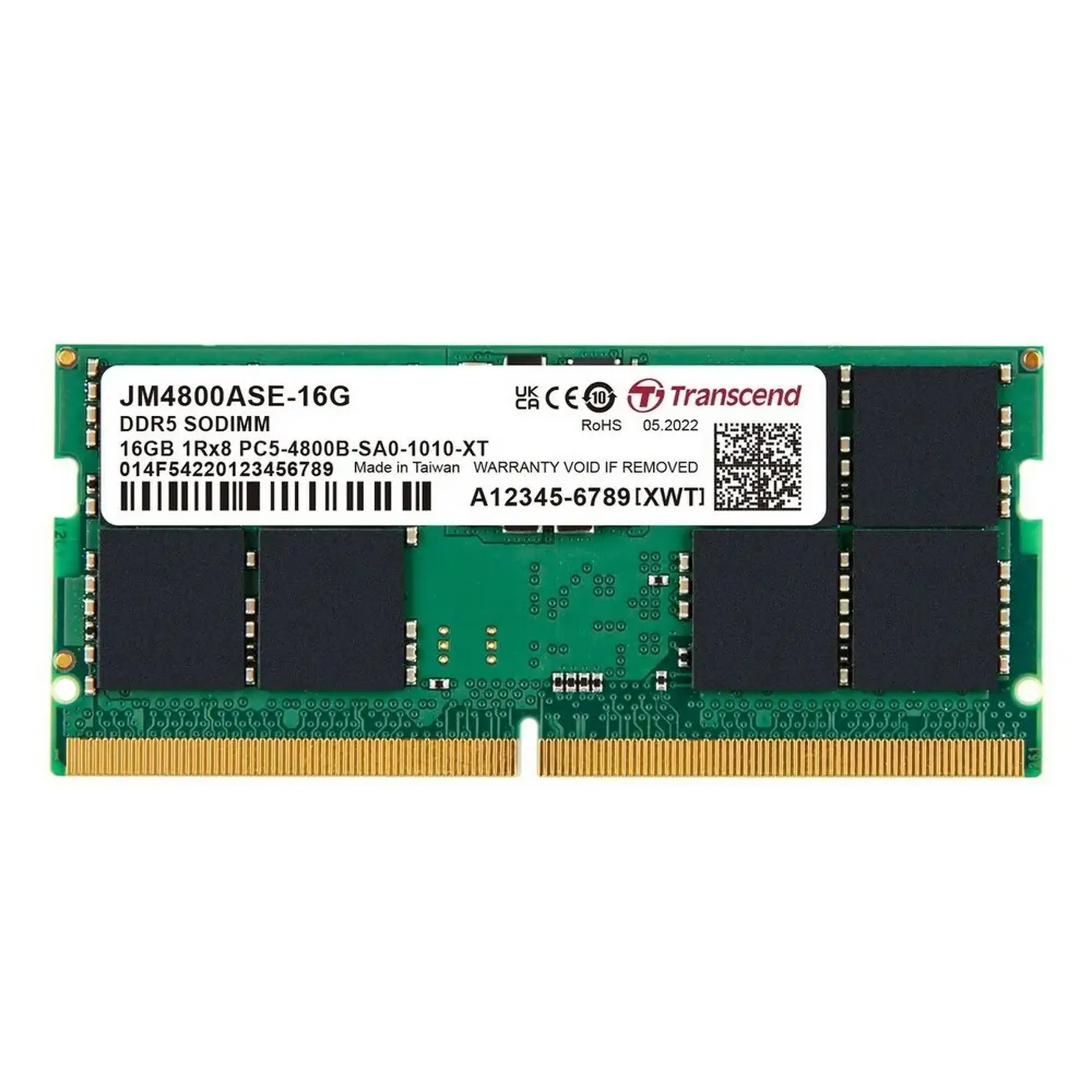 16 GB DDR5 - 4800MHz SODIMM Transcend JetRam, PC5 - 38400U, 1Rx8, CL40, 1,1 V