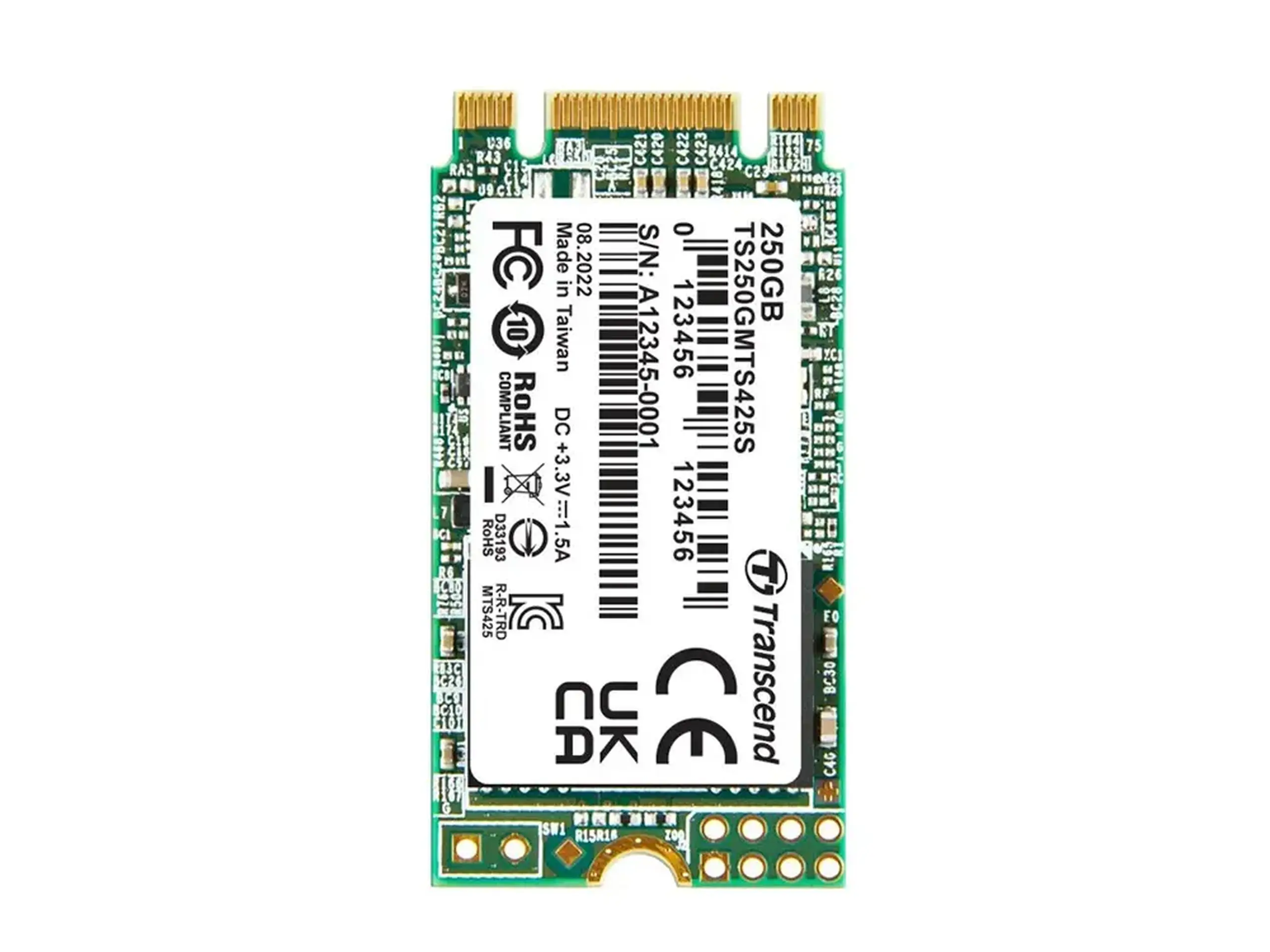 .M.2 SATA SSD 250GB Transcend „TS250GMTS425S” [42mm, R/W:500/330MB/s, 40K/75K IOPS, 90 TBW, 3D TLC]